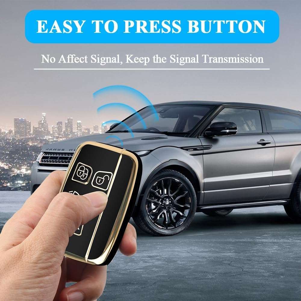SHOPOFLUX TPU Car Key Cover Compatible for Jaguar &amp; Range Rover Evoque Velar Discovery LR4 Land Rover Sport XF XJ XE F-PACE F-Type 5 Button Smart Key - Black