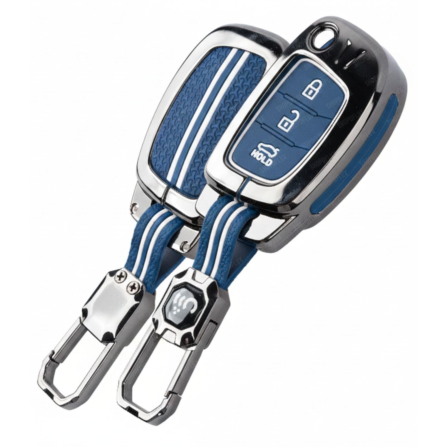 SHOPOFLUX Metal Key Cover for Hyundai Hyundai Creta, Venue, Tucson, Alcazar, I20, Grand i10 Nios, Aura, Xcent, Exter 3 Button Flip Key Only (Metal Blue Silicone) Shopoflux
