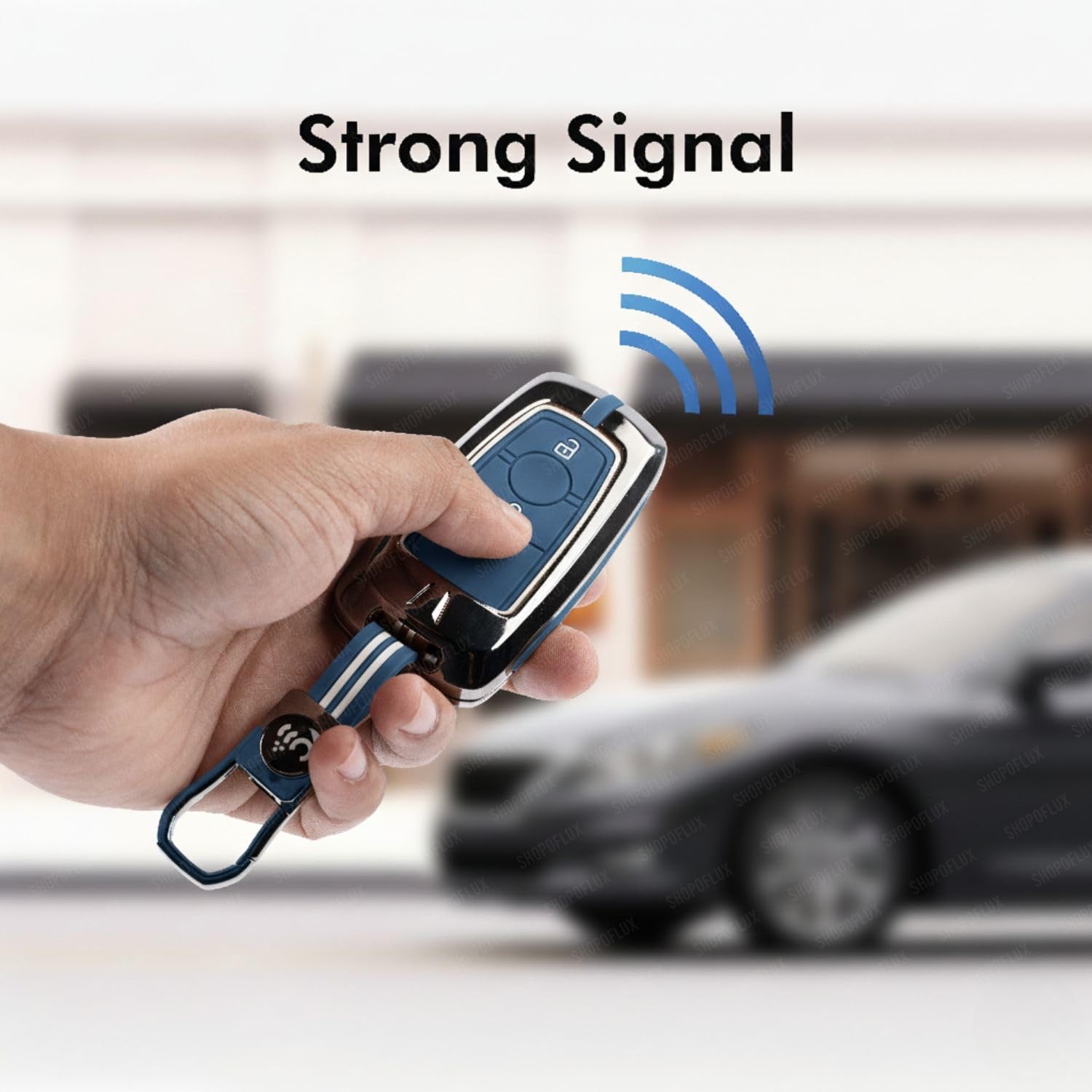 SHOPOFLUX Metal Key Cover Compatible with New Ford Ecosport Titanium (Metal Blue Silicone) Shopoflux