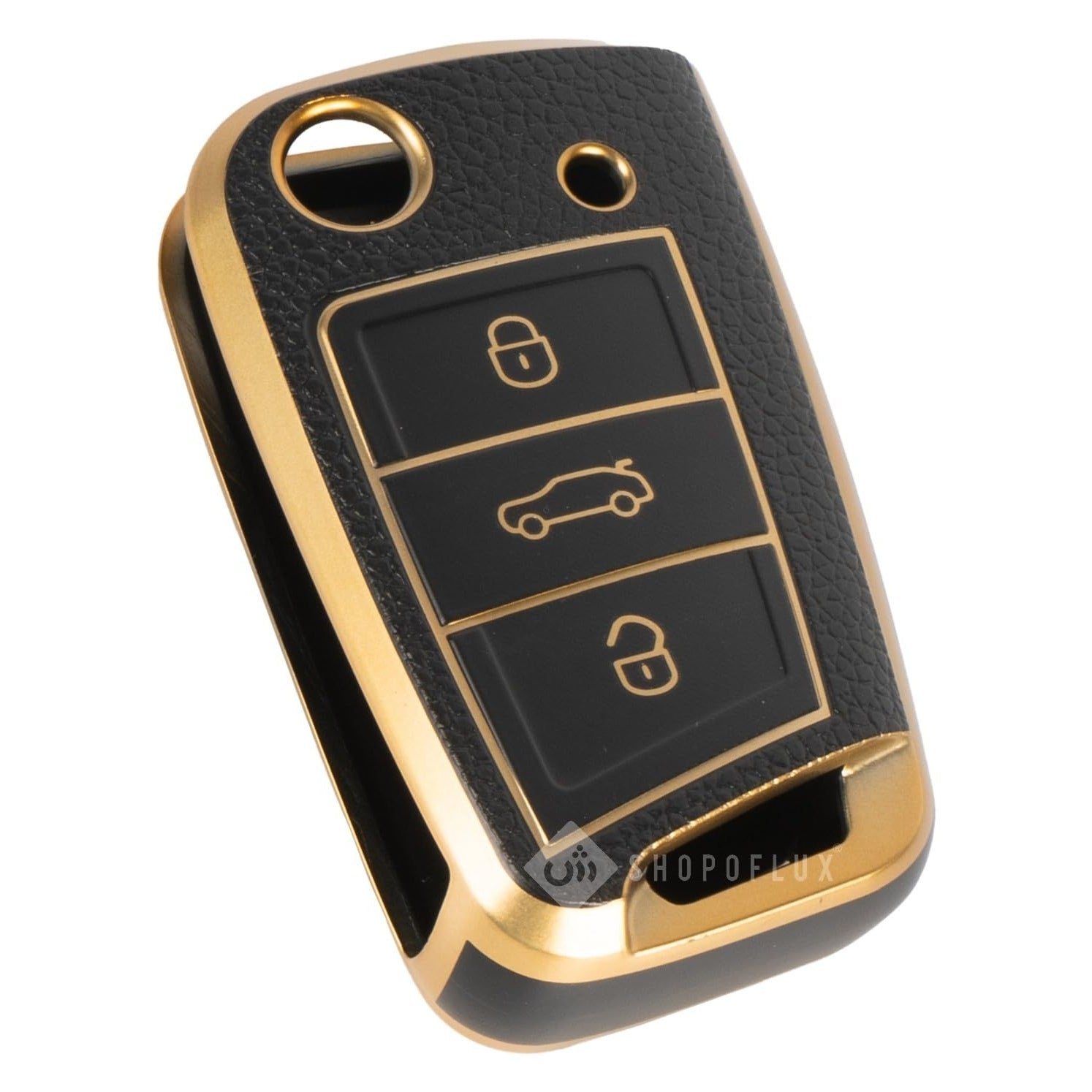 SHOPOFLUX Leather TPU Key Cover Compatible with Skoda & Volkswagen Cars Slavia | Kushaq | Octavia | Virtus | Taigun | Tiguan | T ROC 3 Button Flip Key