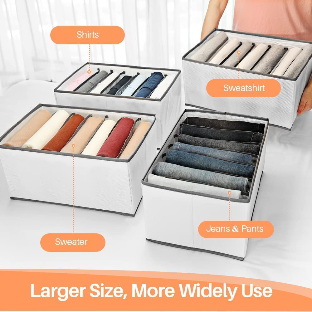SHOPOFLUX Clothes Organizer for Wardrobe - Ideal for Jeans, Pants, Shirts - Drawer Closet Storage Solution White 7 Slots
