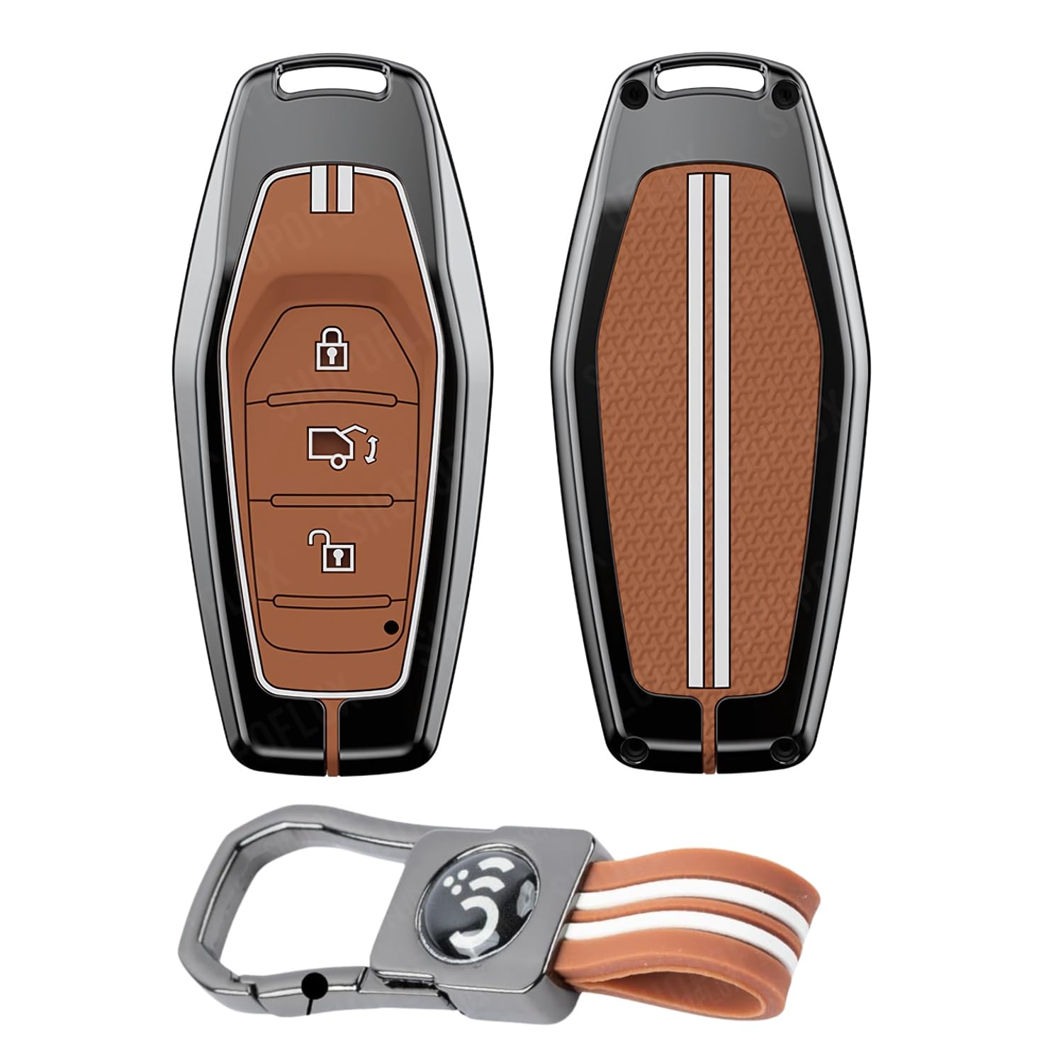 SHOPOFLUX Metal Key Cover Compatible with Mahindra XUV 500 Smart Key | Accessories (Brown Silicone) Shopoflux