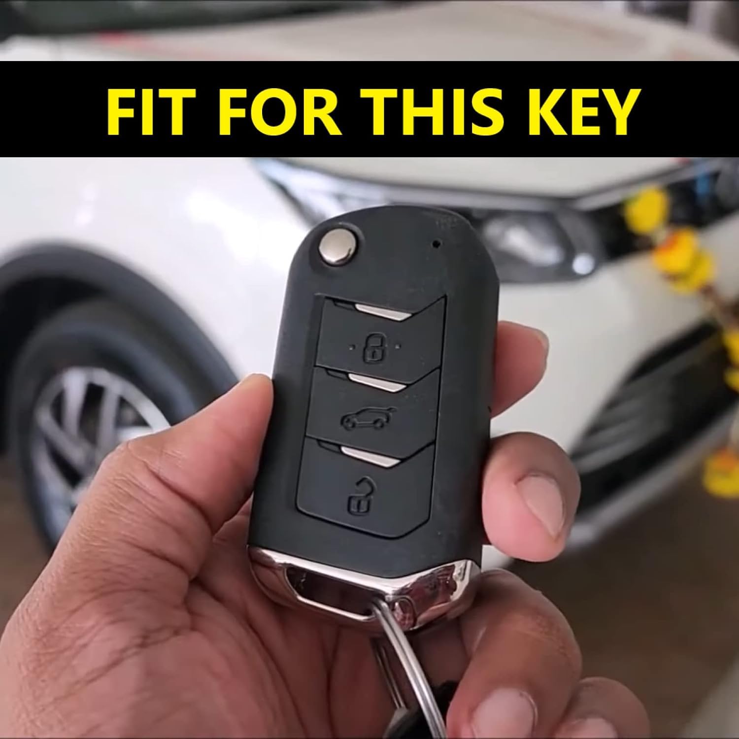 SHOPOFLUX Metal Key Cover Compatible with Mahindra Scorpio N | 3XO | XUV 300 | Marazzo | XUV 700 | XUV 400 ev | Bolero | Thar Roxx 3 Button Flip Key (Brown Silicone) Shopoflux