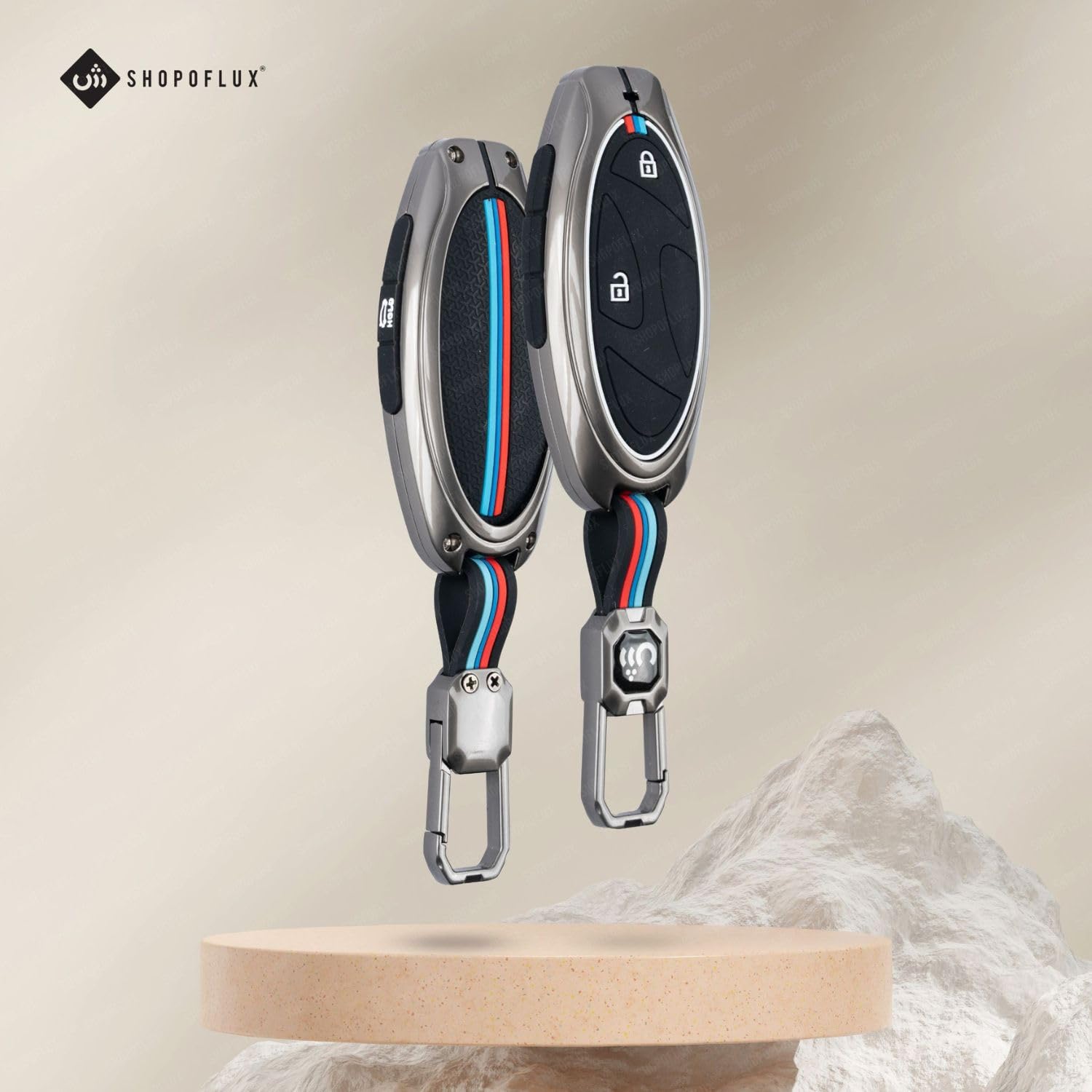 SHOPOFLUX Metal Key Cover Compatible with Hyundai Venue 3 Button Smart Key Shopoflux