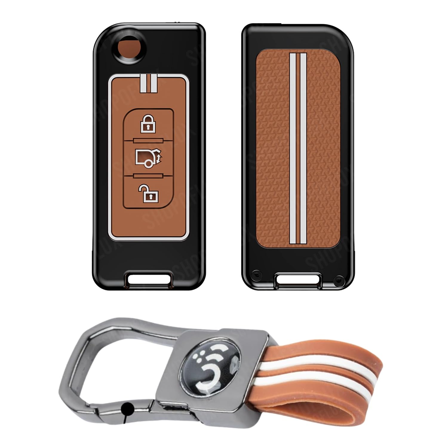 SHOPOFLUX Metal Key Cover Compatible for Mahindra XUV 500 Old 3 Button Flip Key (Brown Silicone) Shopoflux