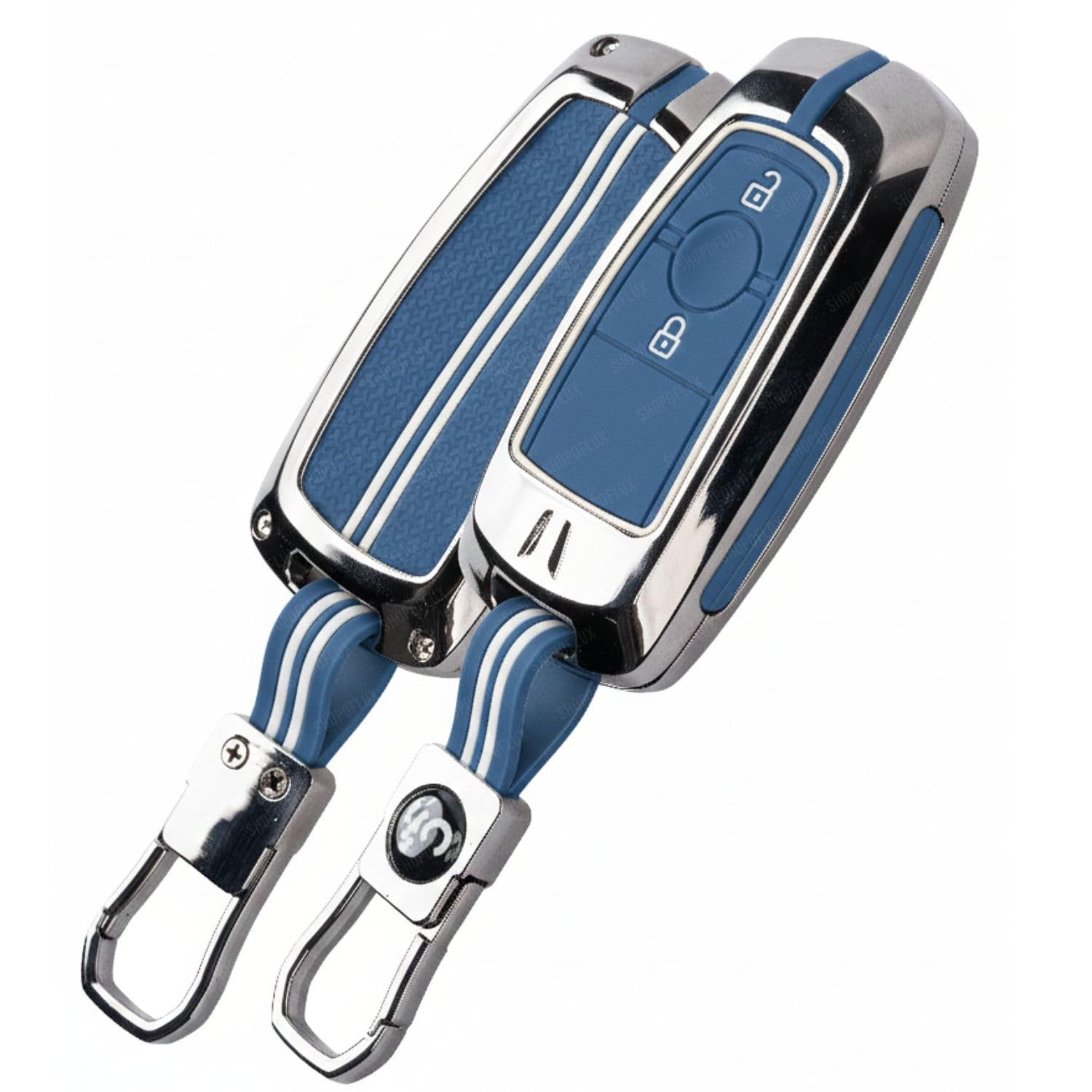 SHOPOFLUX Metal Key Cover Compatible with New Ford Ecosport Titanium (Metal Blue Silicone) Shopoflux