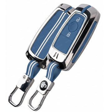 SHOPOFLUX Metal Key Cover Compatible with New Ford Ecosport Titanium (Metal Blue Silicone)