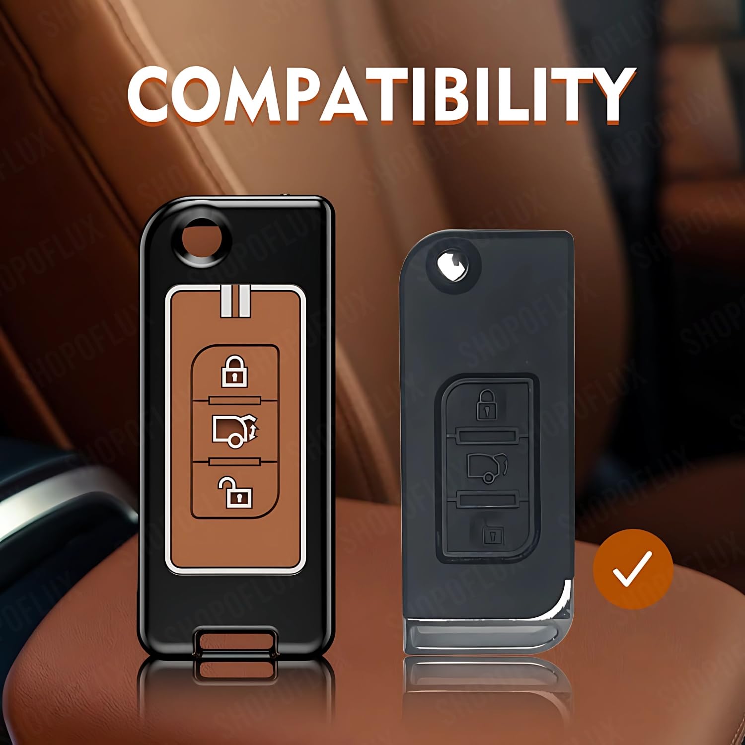 SHOPOFLUX Metal Key Cover Compatible for Mahindra XUV 500 Old 3 Button Flip Key (Brown Silicone) Shopoflux