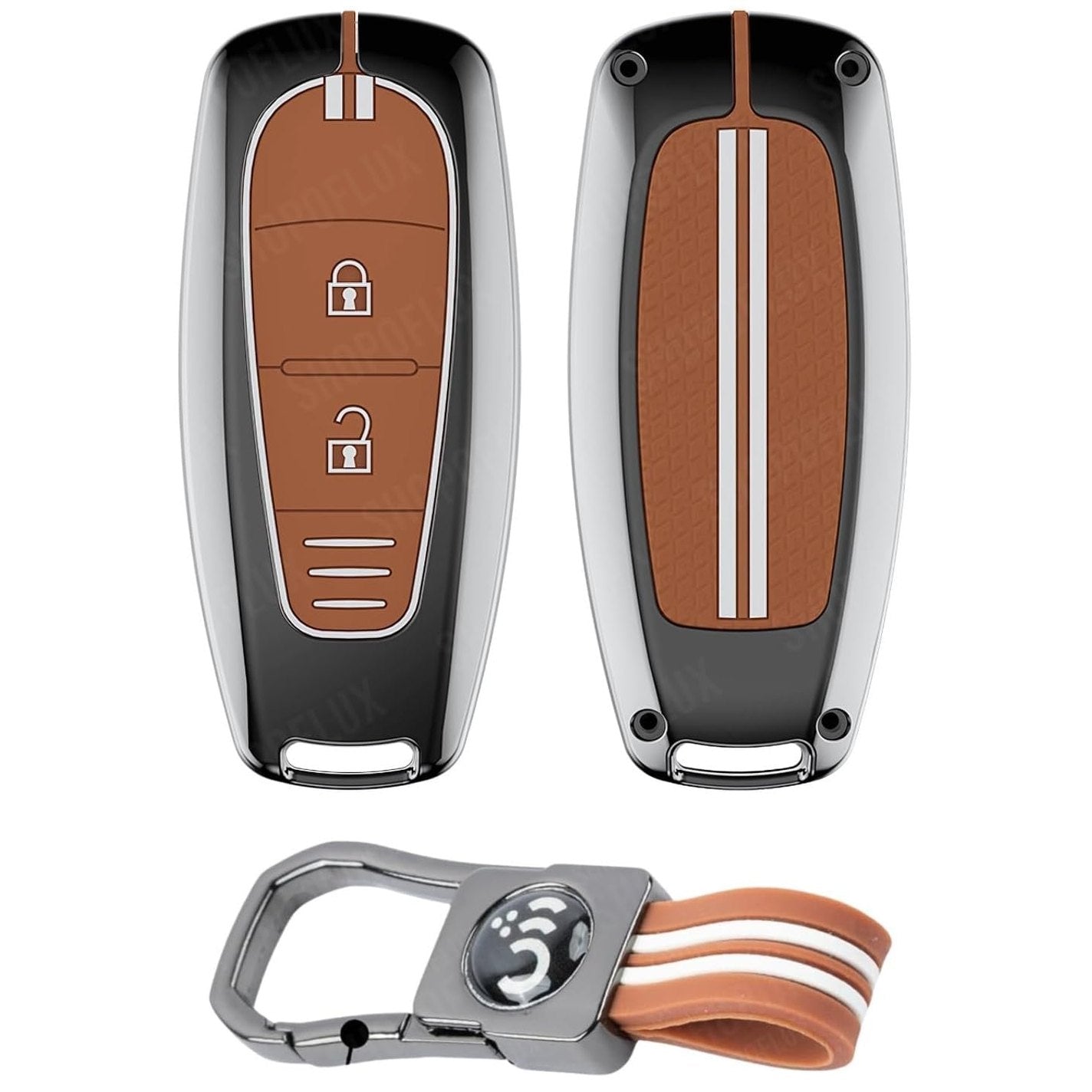 SHOPOFLUX Metal Key Cover Compatible with Baleno | Breeza | S Cross | Ciaz | Swift 2 Button Smart Key (Brown Silicone (Pack of 1)) Shopoflux