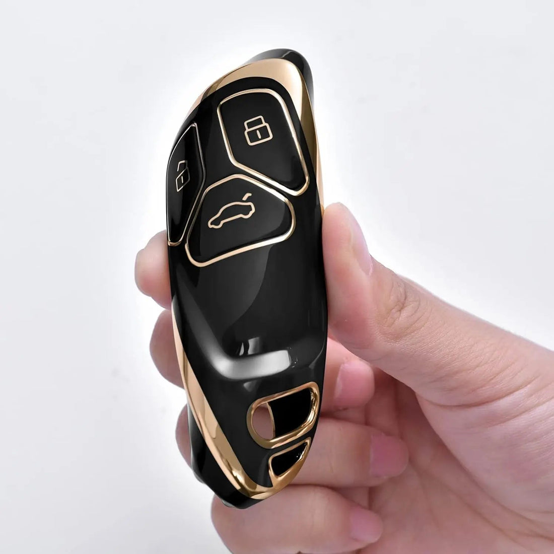 SHOPOFLUX TPU Car Key Cover Compatible for Audi Q5, A5, A8, Q7, A4, A6 3 Button Smart Key - Black