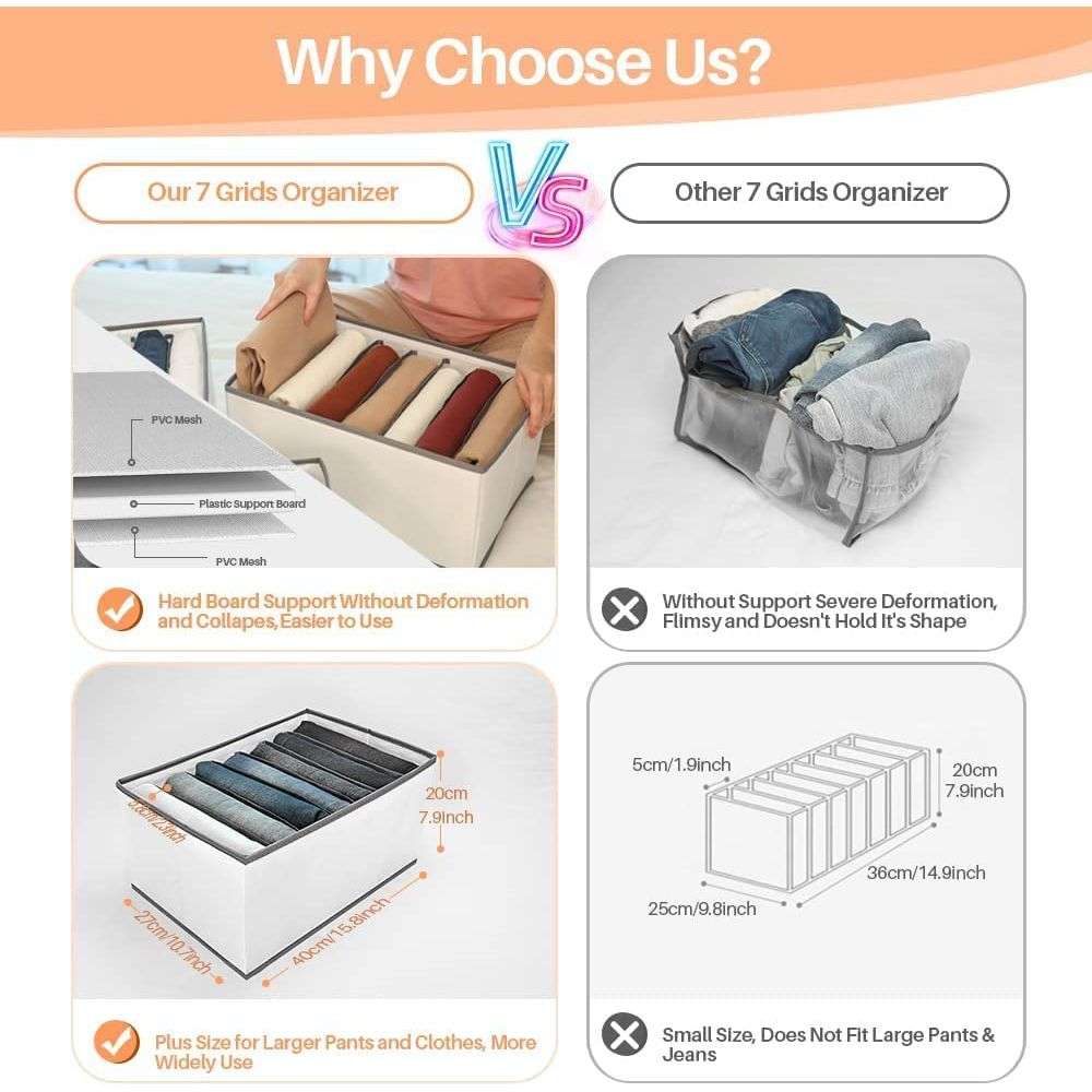 SHOPOFLUX Clothes Organizer for Wardrobe - Ideal for Jeans, Pants, Shirts - Drawer Closet Storage Solution White 7 Slots