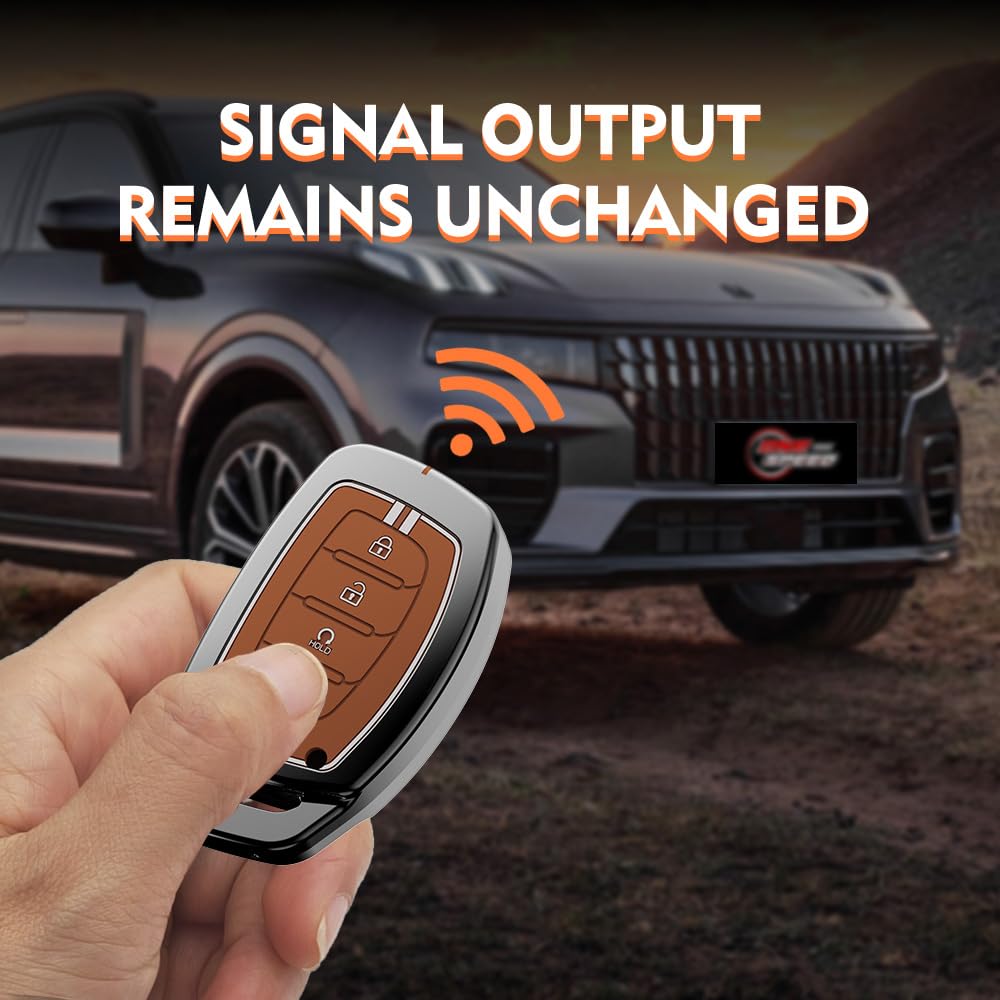 SHOPOFLUX Metal Key Cover Compatible with Hyundai Alcazar and Creta ev Car 4 Button Smart Key (Brown Silicone) (Copy) Shopoflux