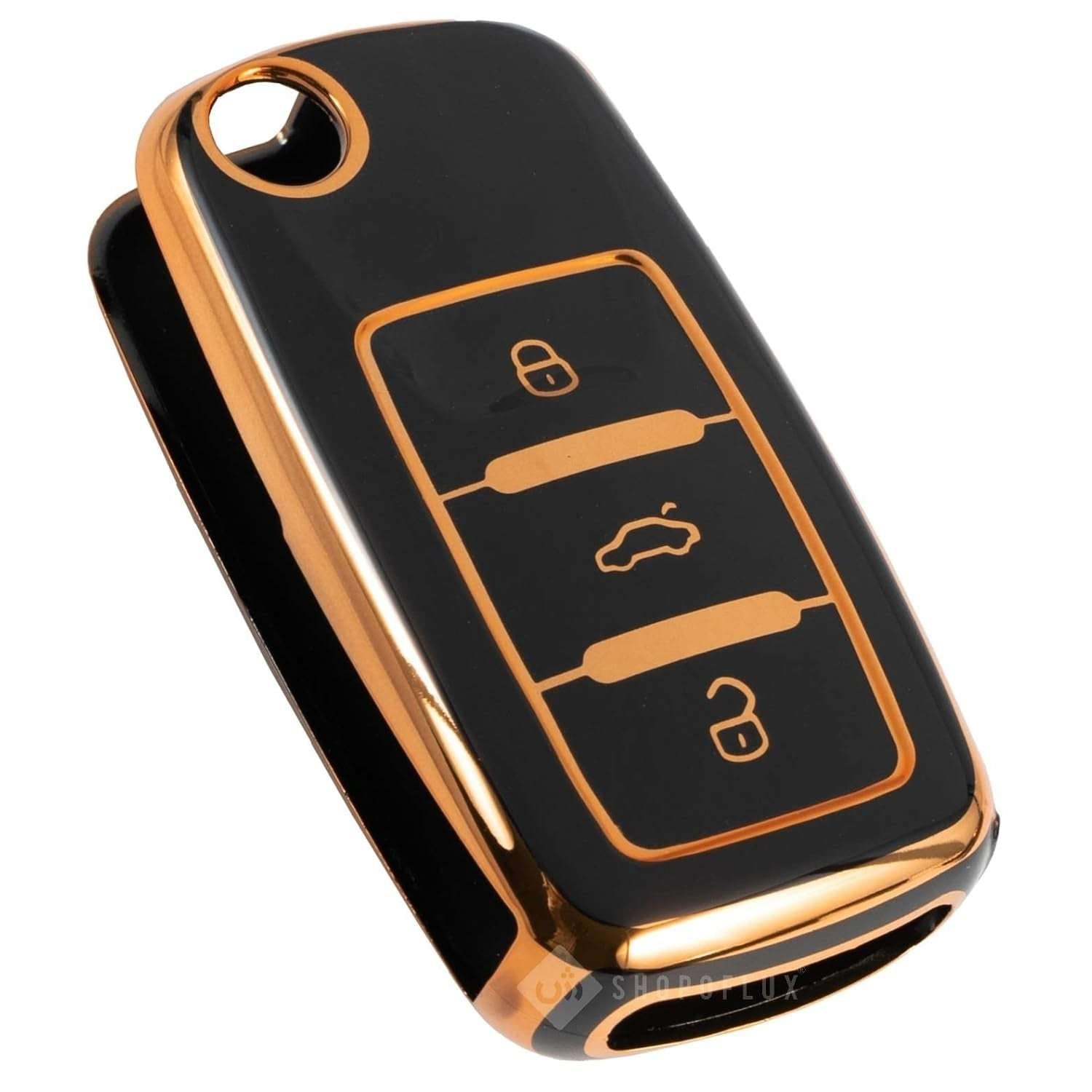 Shopoflux® TPU Key Cover Compatible with Volkswagen Polo | Vento | Jetta | Ameo Passat 3 Button Flip Key Black