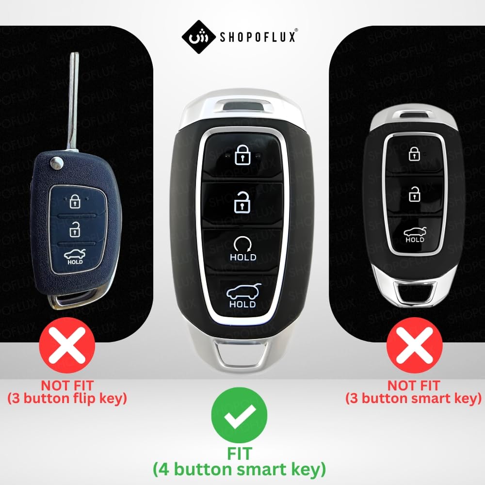 SHOPOFLUX Metal Key Cover Compatible with Hyundai Verna 2024 2023 | i20 Facelift N Line N8 Car 4 button smart key Shopoflux