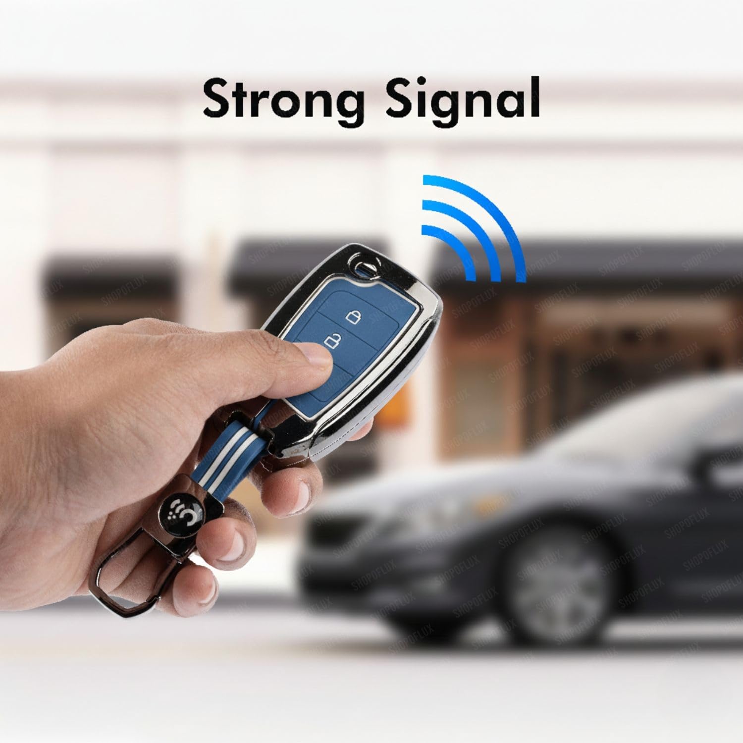 SHOPOFLUX Metal Key Cover Compatible with Hyundai Venue | Verna | i20 N line N6 Car 3 Button Flip Key (Metal Silicone Blue) Shopoflux