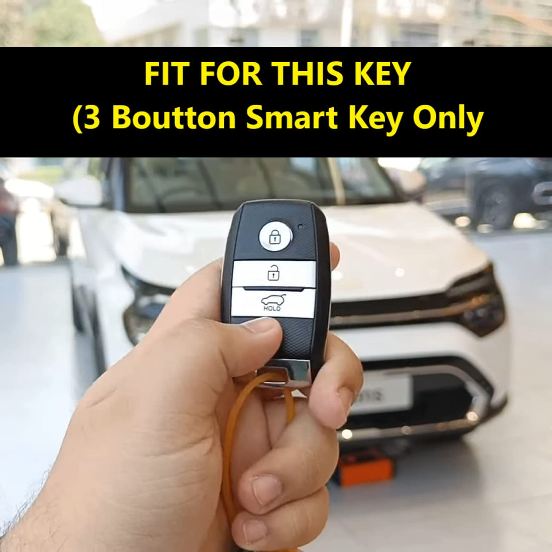 SHOPOFLUX Leather Key Cover Compatible with Kia Sonet | Carens | Seltos 3 Button Smart Key Only Black