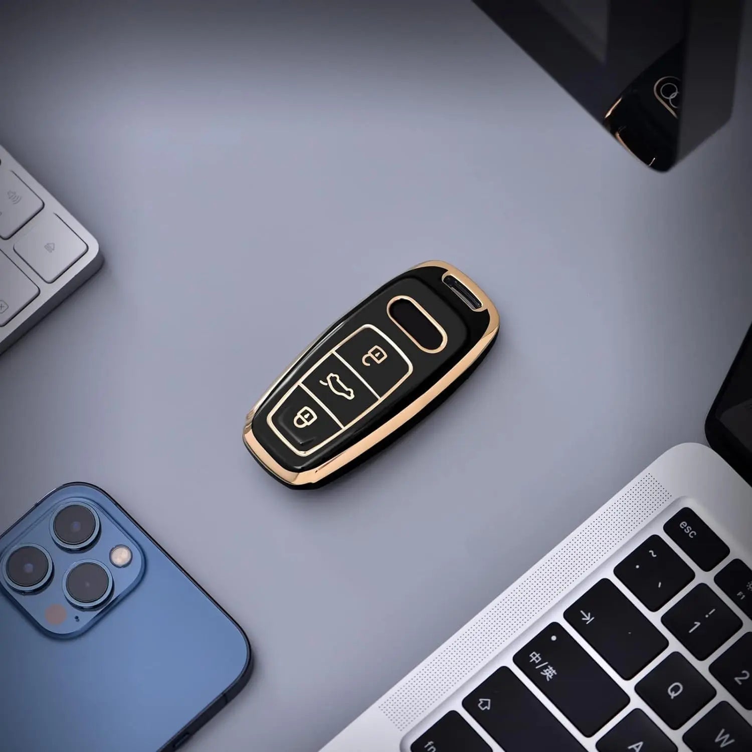 SHOPOFLUX TPU Car Key Cover Compatible for Audi A6 A7 A8 E-Tron Q8 SQ8, A3 Q7 S3 S6 SQ7 RS6 S7 RS7 Smart Key- Black