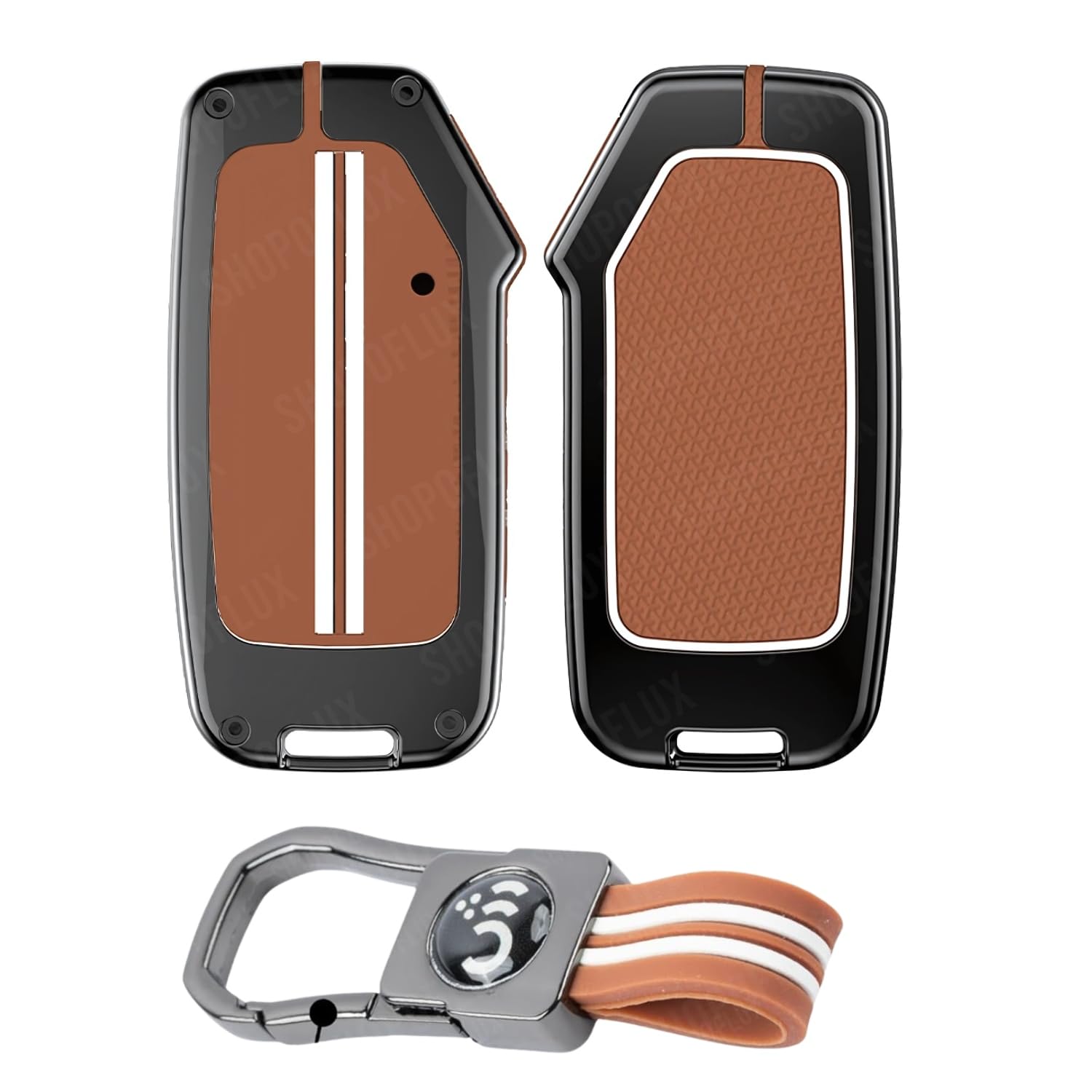 SHOPOFLUX Metal Key Cover Compatible with Kia Seltos 2024 2023 Facelift HTX | Carens Clavis X Line | Sonet Facelift 4 Button Smart Key (Brown Silicone) Shopoflux