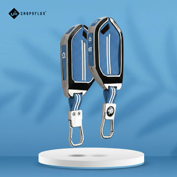 SHOPOFLUX Metal Key Cover Compatible with Kia Syros, Seltos, EV6 EV9 4 Button Smart Key (Metal Blue Silicone) Shopoflux