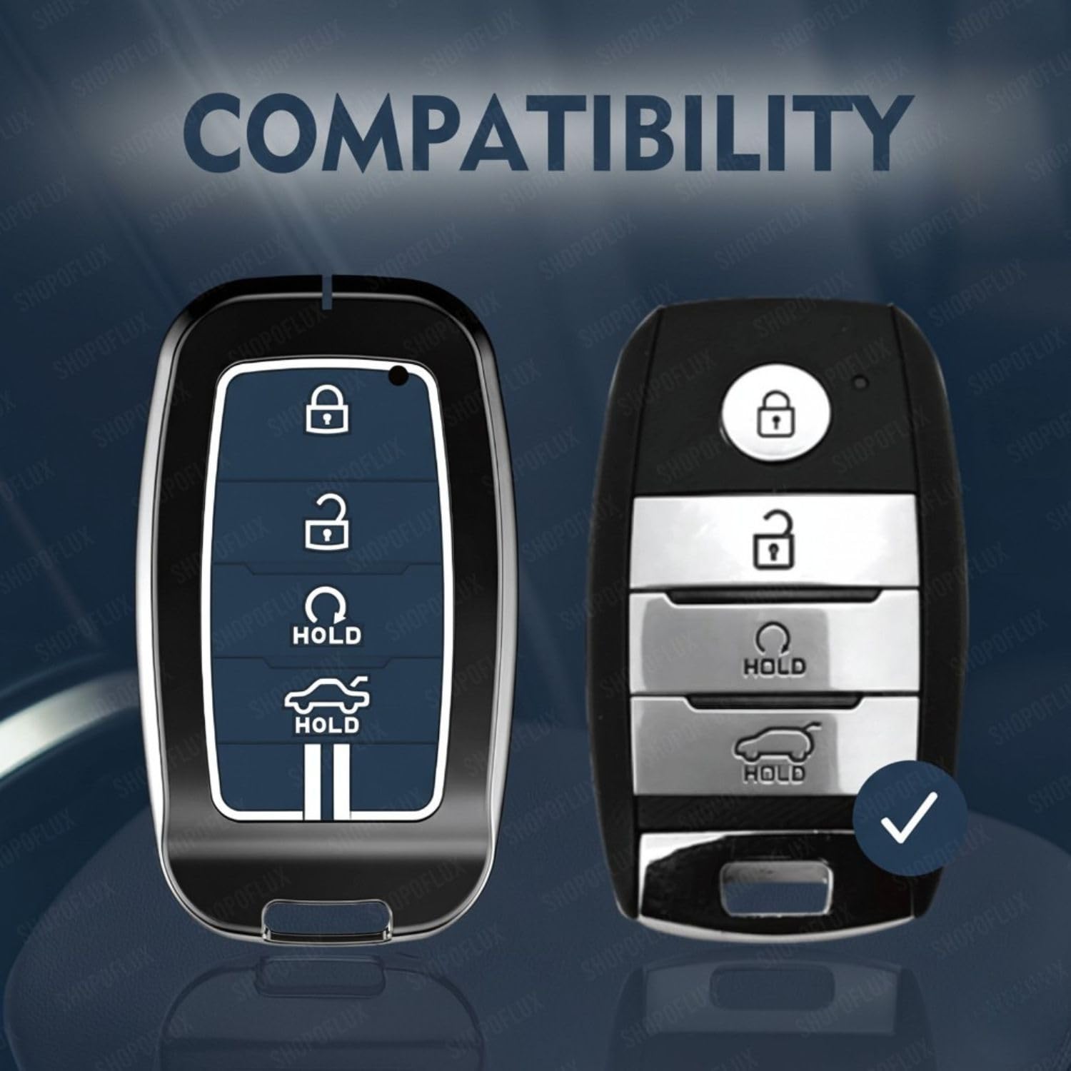 SHOPOFLUX Metal Key Cover Compatible with Kia Seltos | Sonet | Carens 4 Button Smart Key (Black) (Blue Silicone (Pack 1)) (Copy) Shopoflux