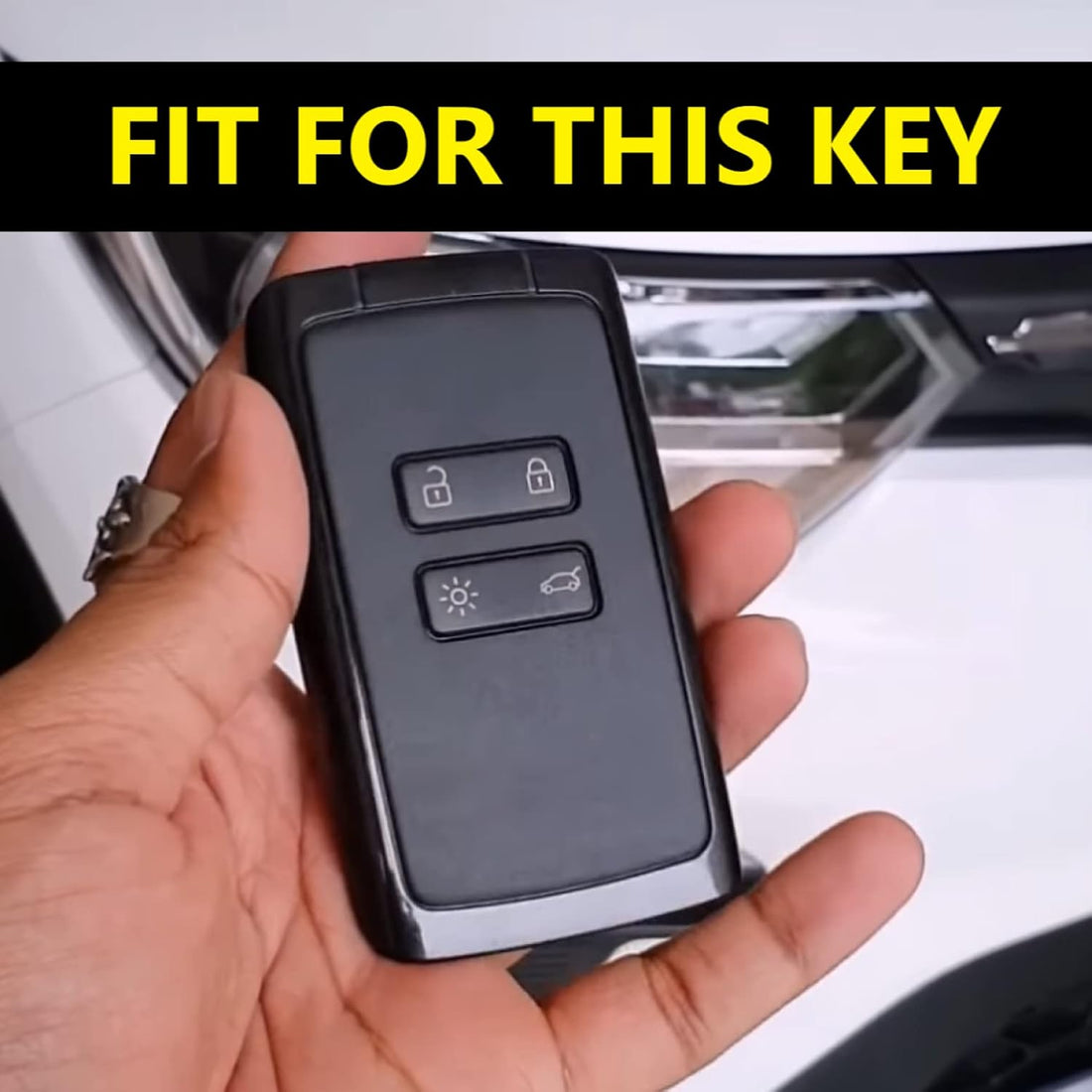 SHOPOFLUX Leather Key Cover Compatible with Renault Triber | Kiger 4 Button Smart Key Black