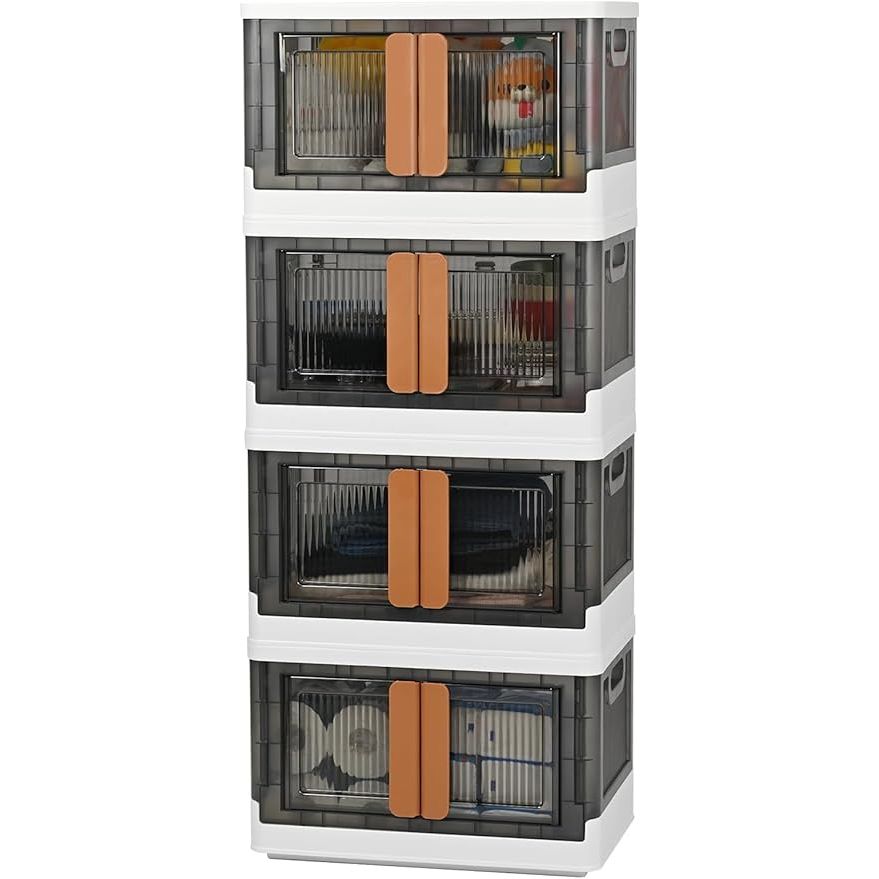 SHOPOFLUX Foldable Plastic Cupboard for Clothes Storage | Versatile Storage Cabinet for Bedroom, Kitchen, Living Room, and Office | Durable ABS Material | Stackable Wardrobe Organizer 4