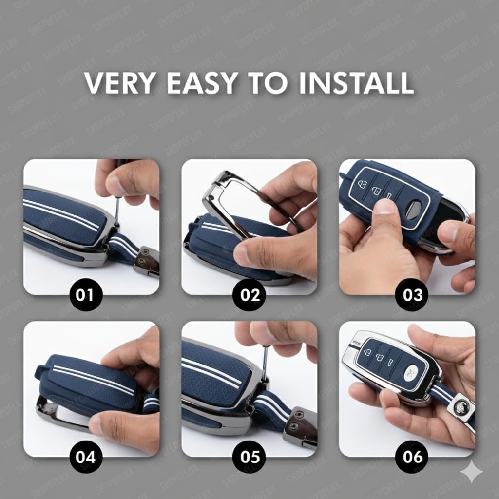 SHOPOFLUX Key Cover Compatible with Tata Nexon | Harrier | Safari | Altroz | Tigor | EV | Punch | Tiago EV Electric 4 Button Smart Key Shopoflux