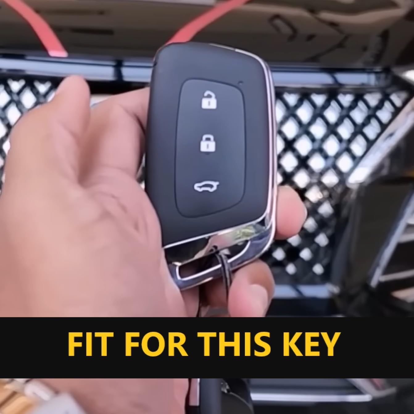 SHOPOFLUX Metal Car Key Cover Compatible for MG Hector | Windsor EV 3 Button Smart Key (Metal Blue Silicone) (Copy) Shopoflux