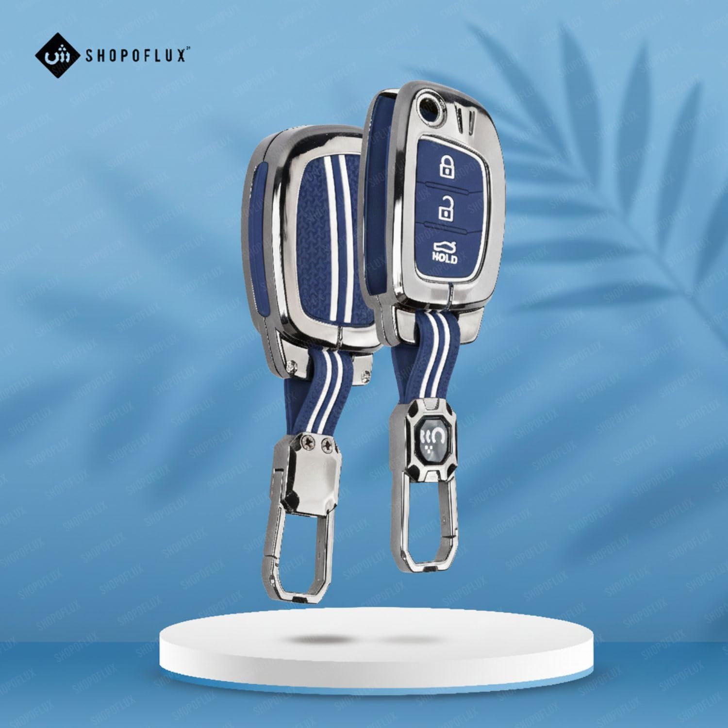 SHOPOFLUX Metal Key Cover for Hyundai Hyundai Creta, Venue, Tucson, Alcazar, I20, Grand i10 Nios, Aura, Xcent, Exter 3 Button Flip Key Only (Metal Blue Silicone) Shopoflux
