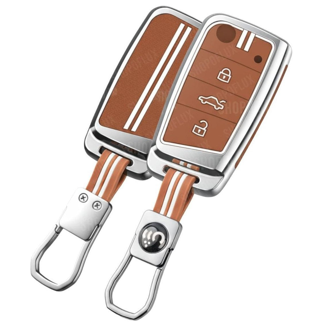 SHOPOFLUX Metal Key Cover Compatible for Skoda & Volkswagen Cars Kylaq | Slavia | Kushaq | Octavia | Virtus | Taigun | Tiguan | T Roc 3 Button Flip Key Shopoflux
