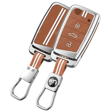 SHOPOFLUX Metal Key Cover Compatible for Skoda & Volkswagen Cars Kylaq | Slavia | Kushaq | Octavia | Virtus | Taigun | Tiguan | T Roc 3 Button Flip Key