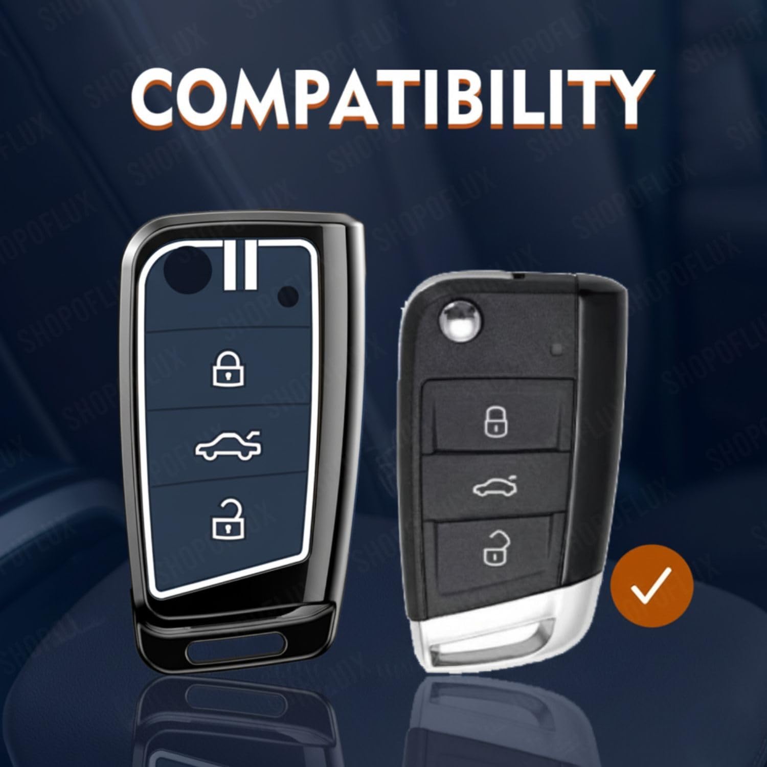SHOPOFLUX Metal Key Cover Compatible for Skoda & Volkswagen Cars Kylaq | Slavia | Kushaq | Octavia | Virtus | Taigun | Tiguan | T Roc 3 Button Flip Key Shopoflux