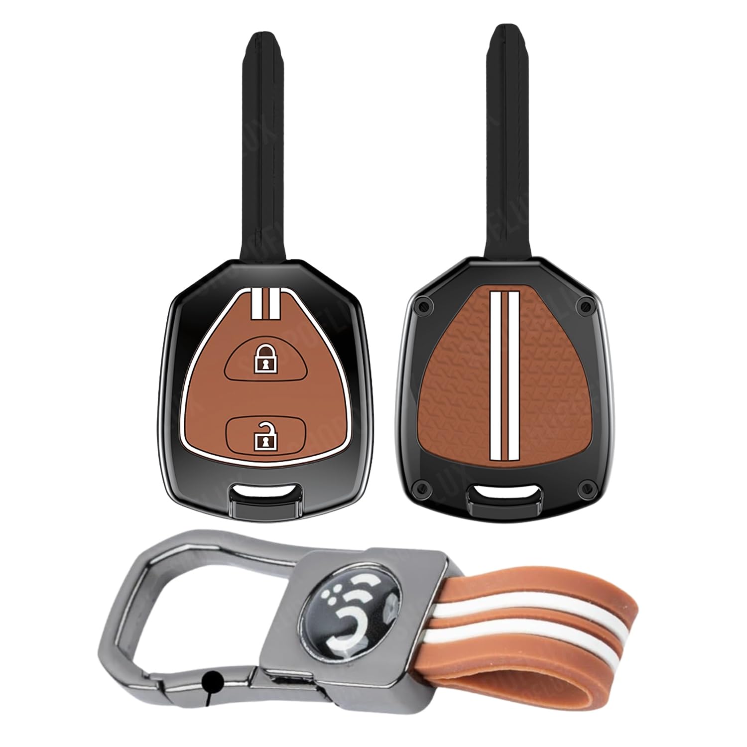 SHOPOFLUX Metal Key Cover Compatible for Toyota Old Innova, Fortuner, Corolla, Camry 2 Button Key (Brown Silicone) Shopoflux