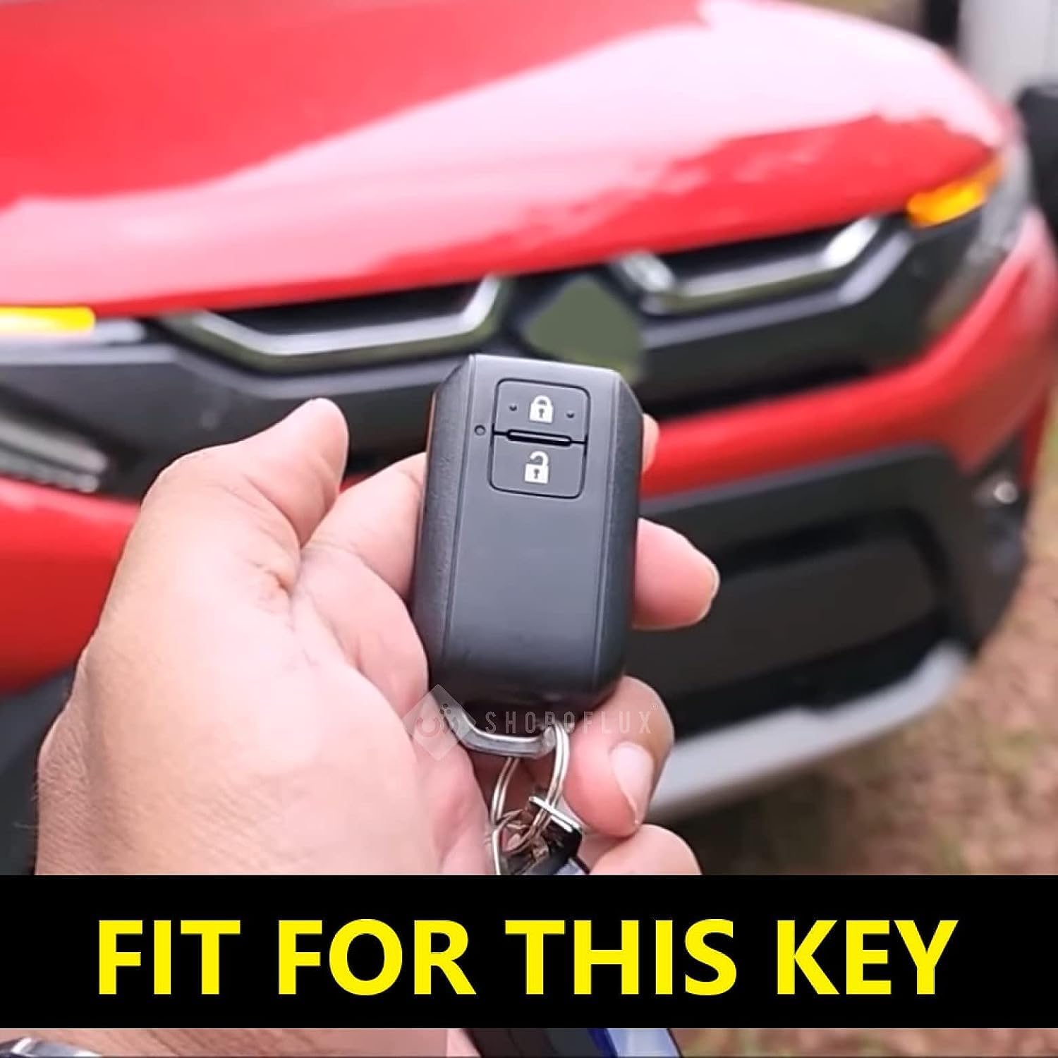 SHOPOFLUX Metal Key Cover Compatible with Baleno, Grand Vitara, XL6, Swift, Brezza, Celerio, Ignis, Ertiga, Dzire, Fronx, Urban Cruiser, Rumion, Glanza, Hyryder 2 Button Smart Key (Brown Silicon) Shopoflux