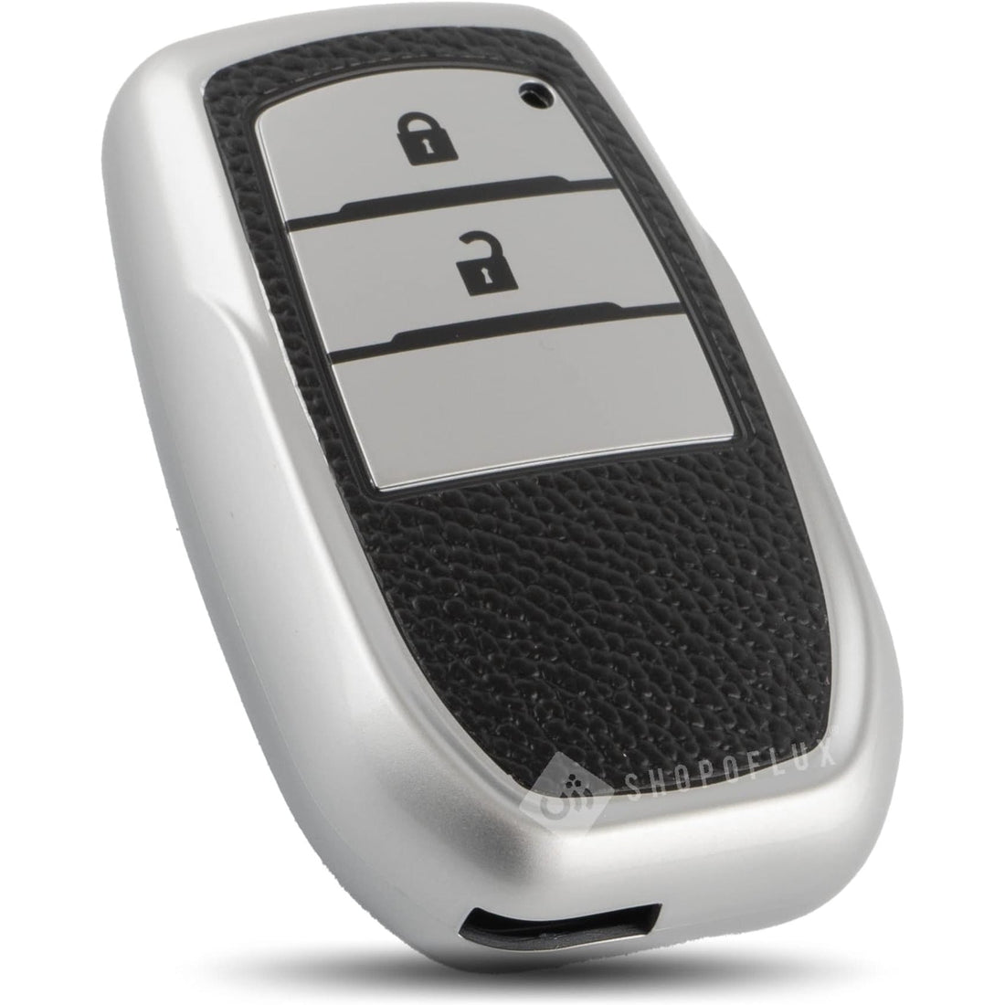 SHOPOFLUX TPU Leather Key Cover Compatible with Toyota Innova Crysta | Hilux 2022 2023 Key Cover 2 Button Smart Key Only Black Silver