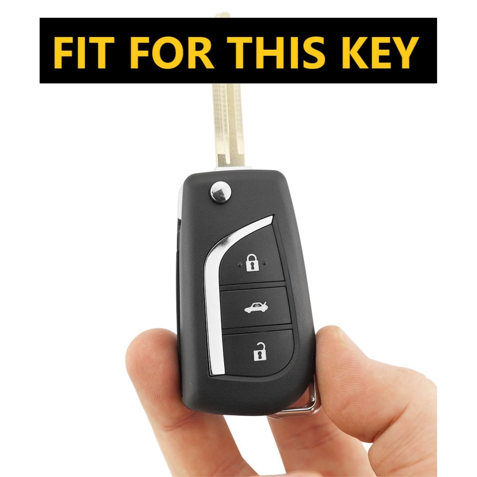 SHOPOFLUX Metal Key Cover Compatible with Toyota Innova Crysta | Corolla Altis 3 Button Flip Key (Black Brown Leather) Shopoflux