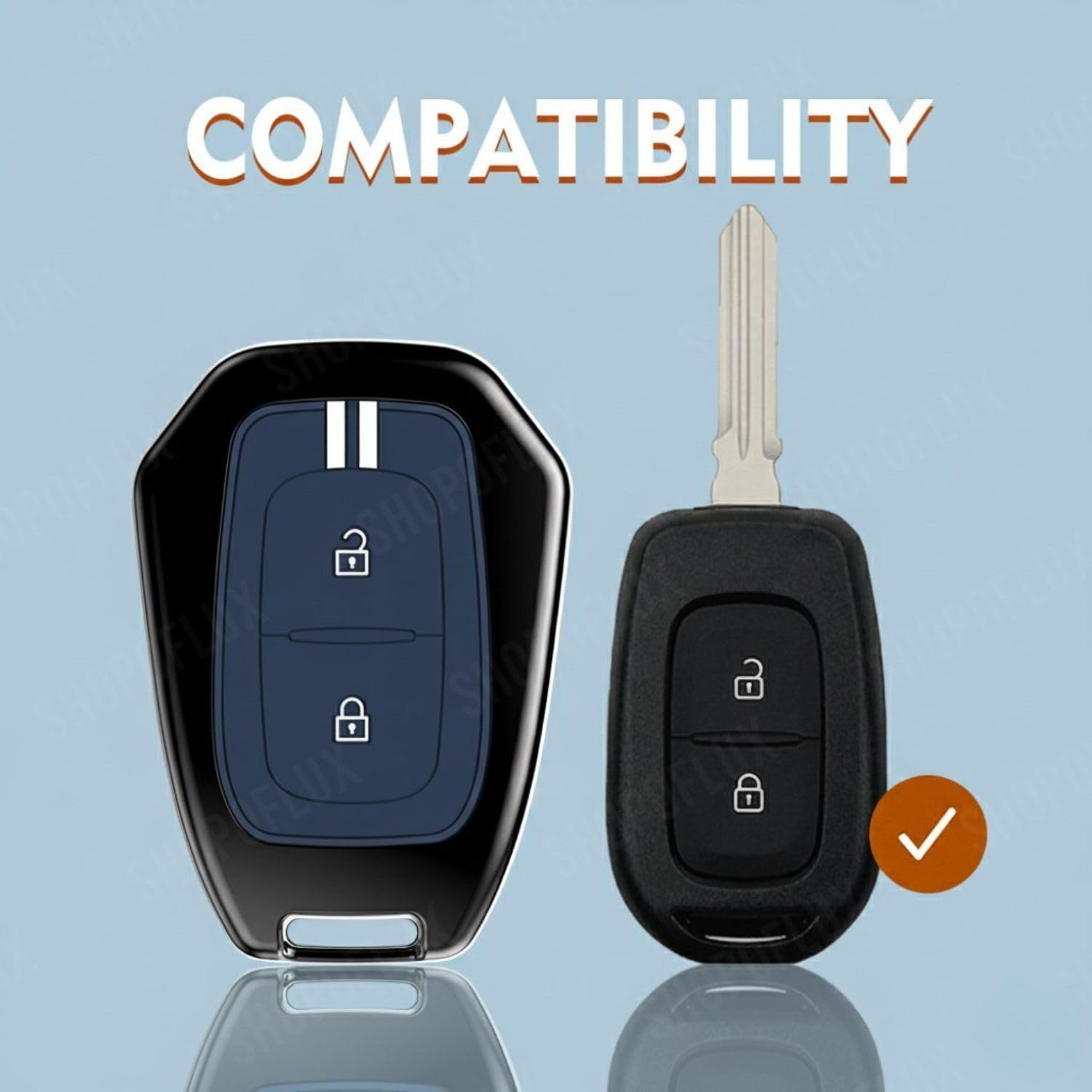 SHOPOFLUX Metal Key Cover Compatible with Renault Kwid | Triber | Kiger | Duster (Blue Silicone) Shopoflux