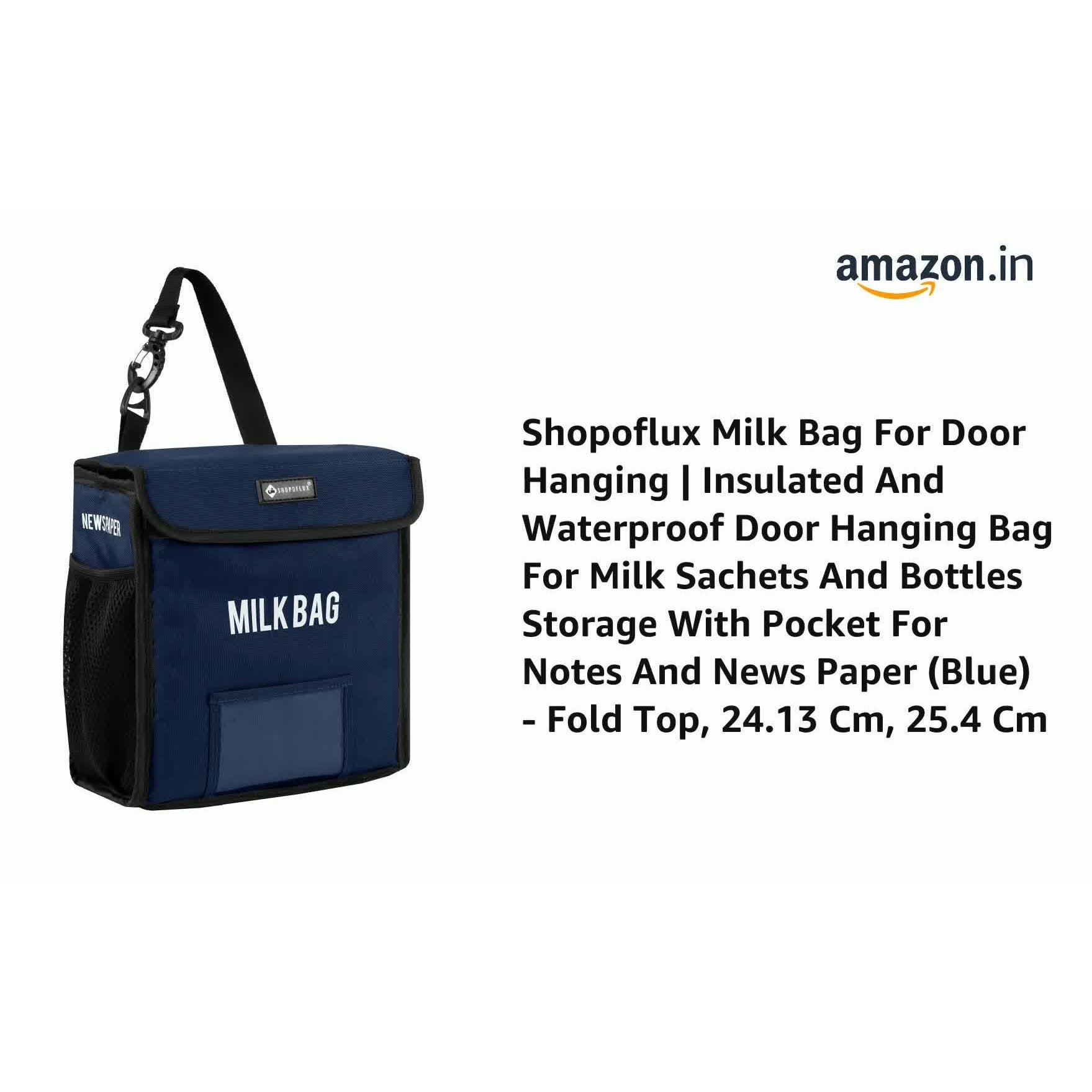 SHOPOFLUX Milk Bag for Door Hanging | Insulated and Waterproof Door Hanging Bag for Milk Sachets and Bottles Storage with Pocket for Notes and News Paper