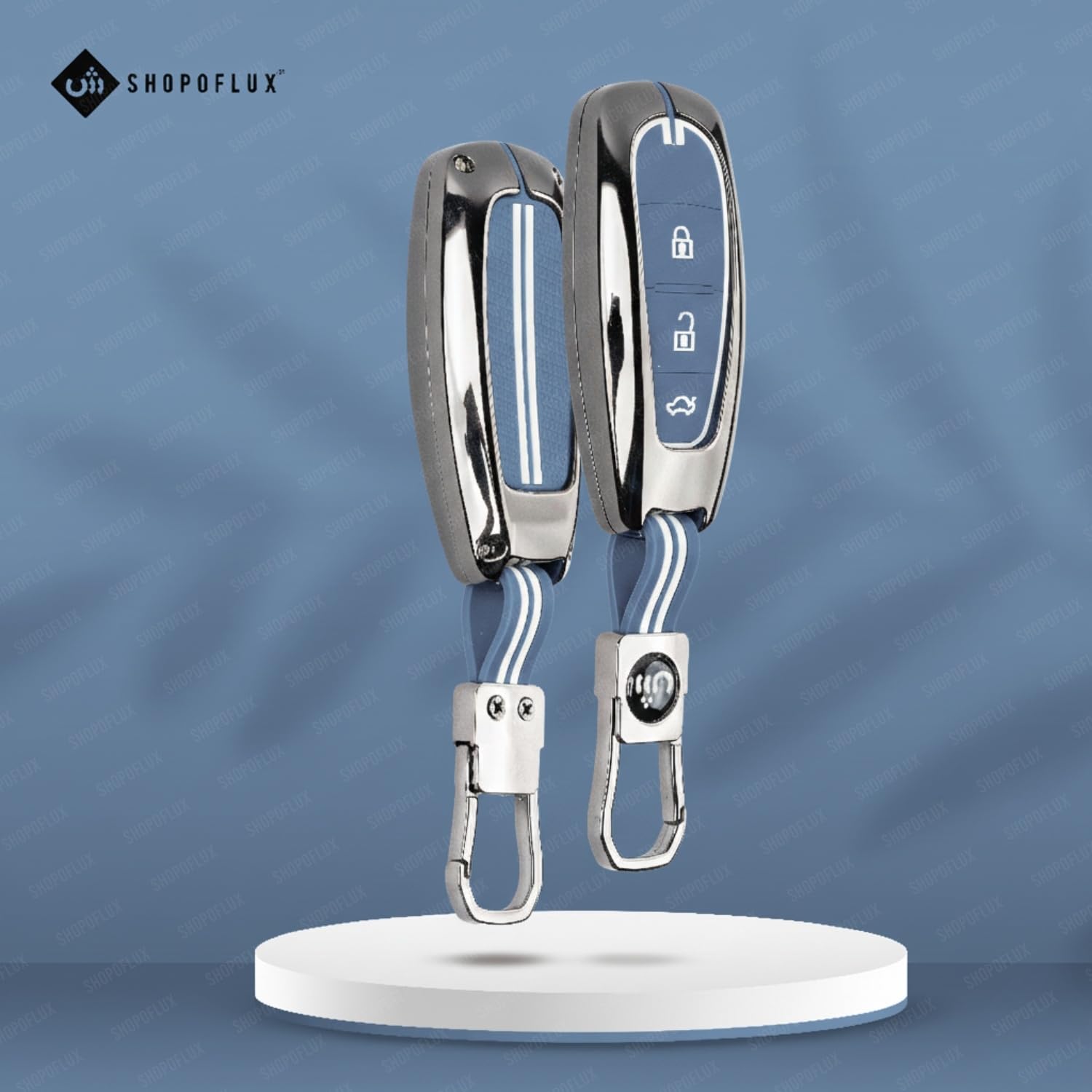 SHOPOFLUX Metal Key Cover Compatible with Baleno, Breeza, S Cross, Ciaz, Swift 3 Button Smart Key (Metal Blue Silicone) Shopoflux