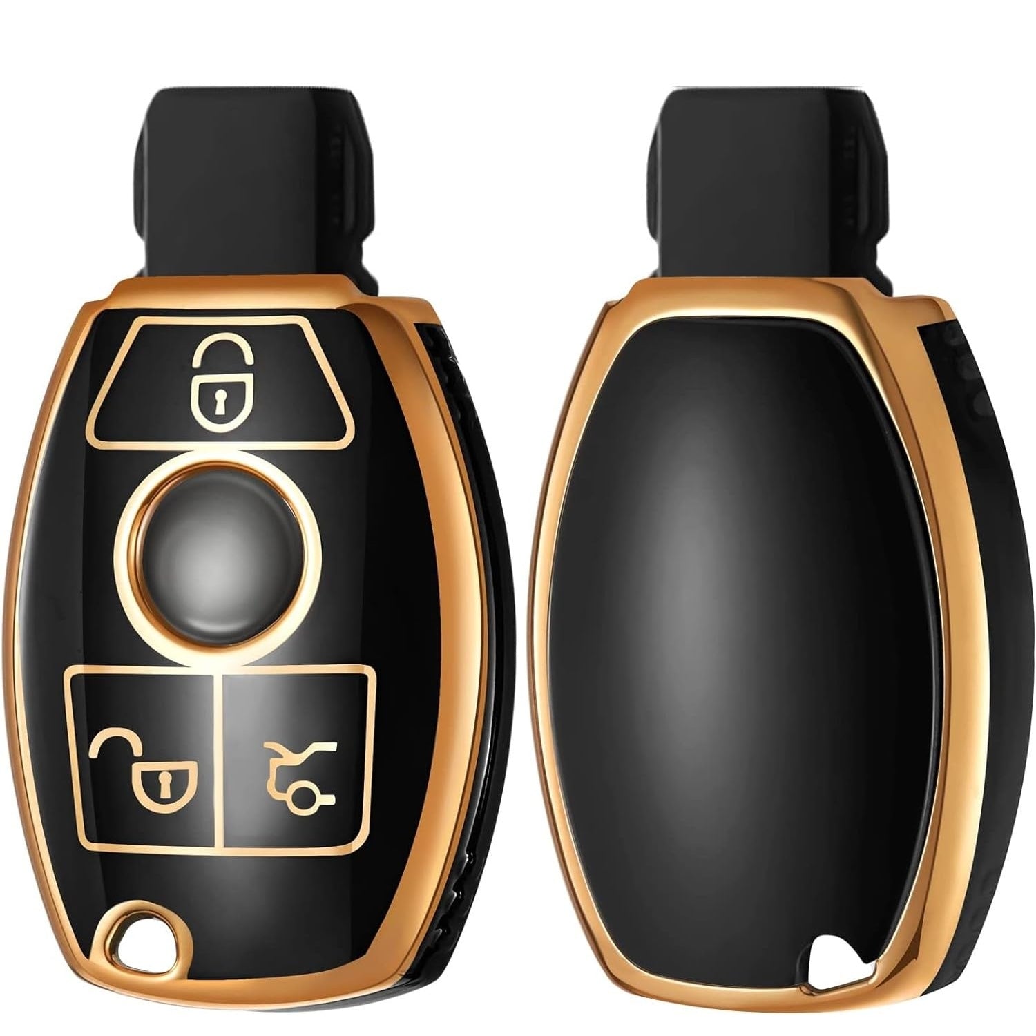 SHOPOFLUX TPU car Key Cover Compatible for Mercedes Benz C E M S CLS CLK GLK GLC G Class 3 Button Smart Key - Black