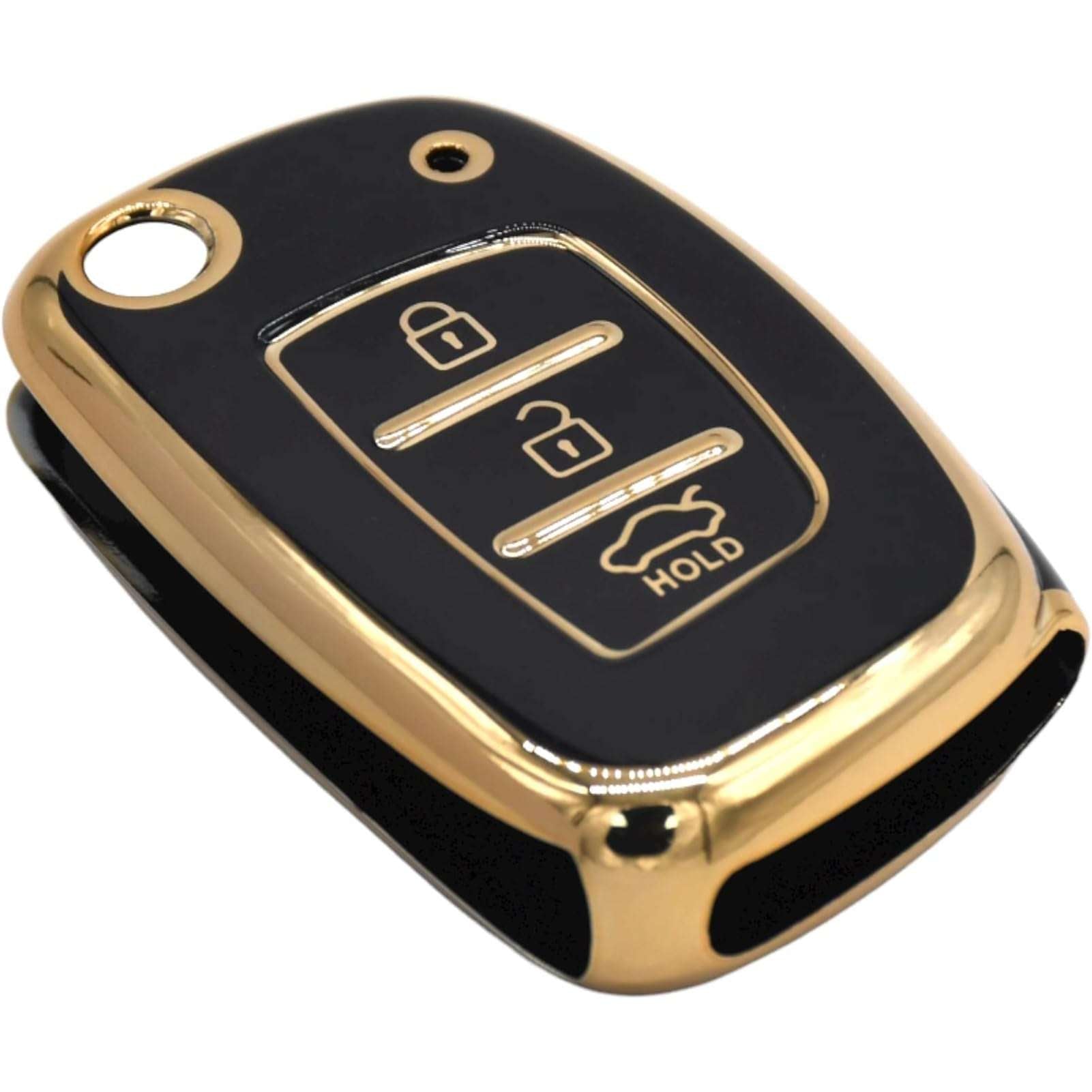 SHOPOFLUX TPU Key Cover Compatible with Hyundai Verna 2024 2023 | i20 N line N6 Car 3 Button Flip Key Black