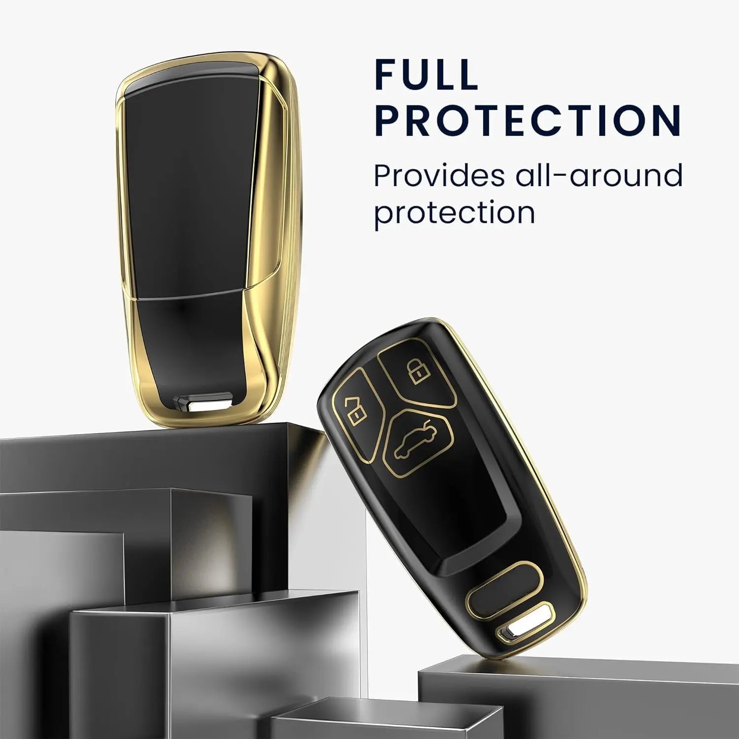 SHOPOFLUX TPU Car Key Cover Compatible for Audi Q5, A5, A8, Q7, A4, A6 3 Button Smart Key - Black
