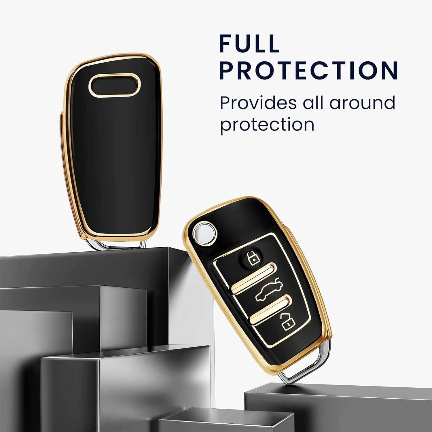 SHOPOFLUX TPU Car Key Cover Compatible for Audi A1 A3 A6 Q2 Q3 Q7 TT TTS R8 S3 S6 RS3 3 Button Flip Key - Black