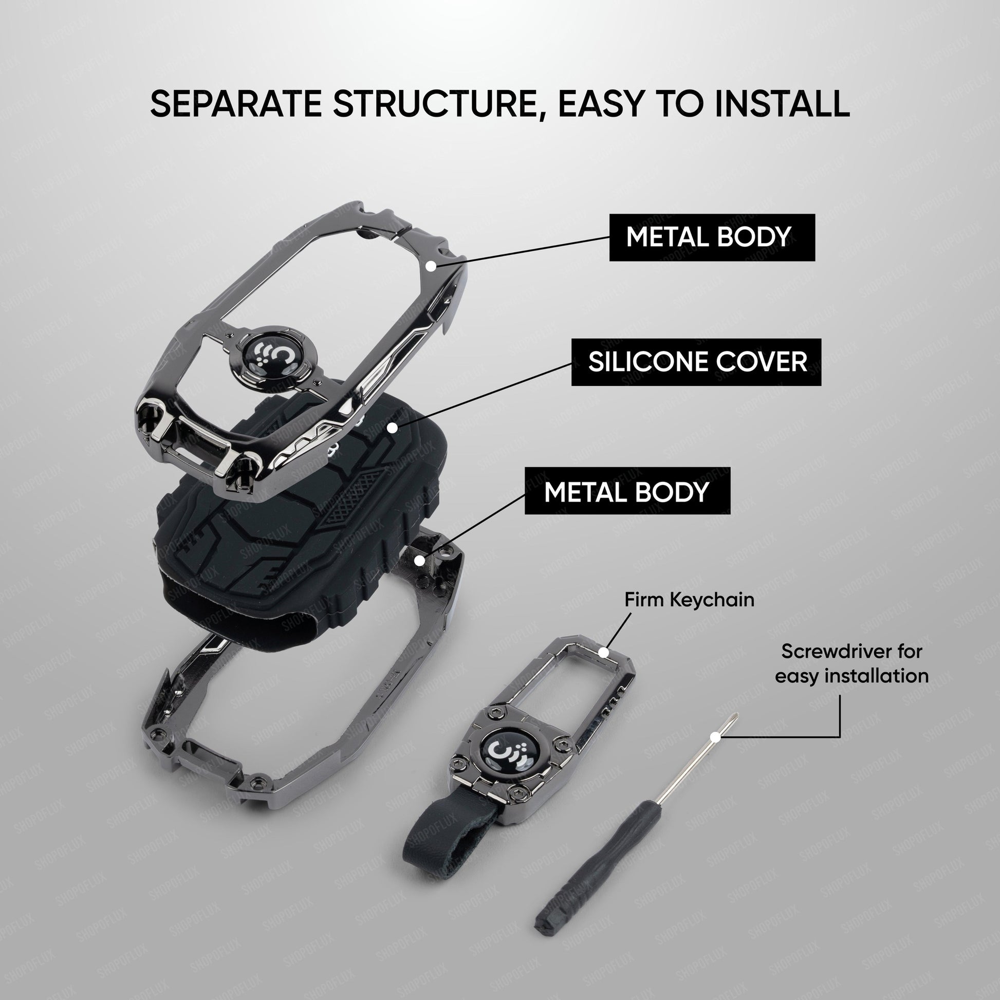 SHOPOFLUX Metal key Cover Compatible with Suzuki Dzire | Victoris | Ertiga 3 button smart key (Pack 1) (Metal Silicone Black) Shopoflux