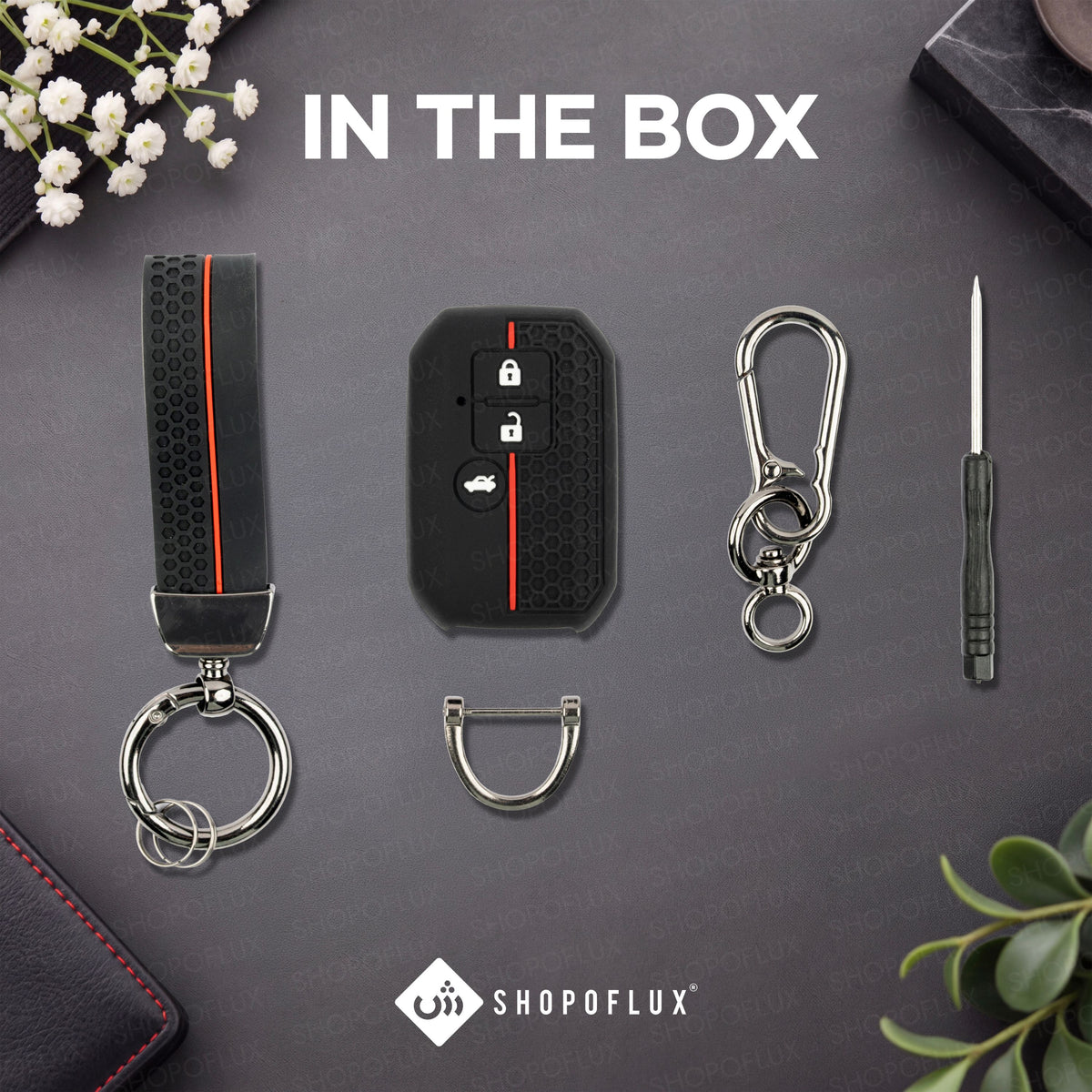 SHOPOFLUX Metal key Cover Compatible with Suzuki Dzire | Ertiga 3 button smart key (Black) (Pack 1)
