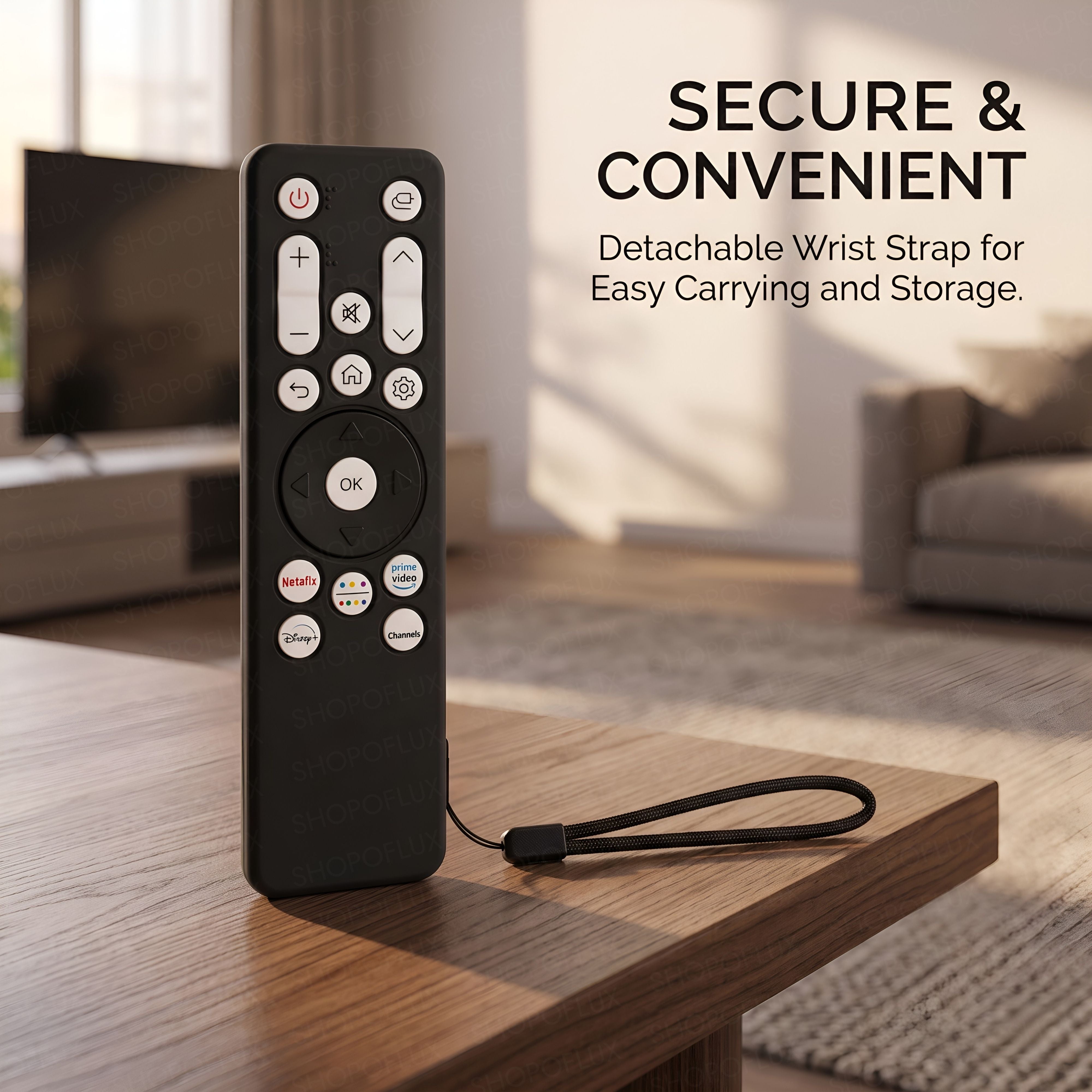 SHOPOFLUX Silicone Case Cover Compatible with LG Smart Monitor Remote Control with Lanyard (Black)