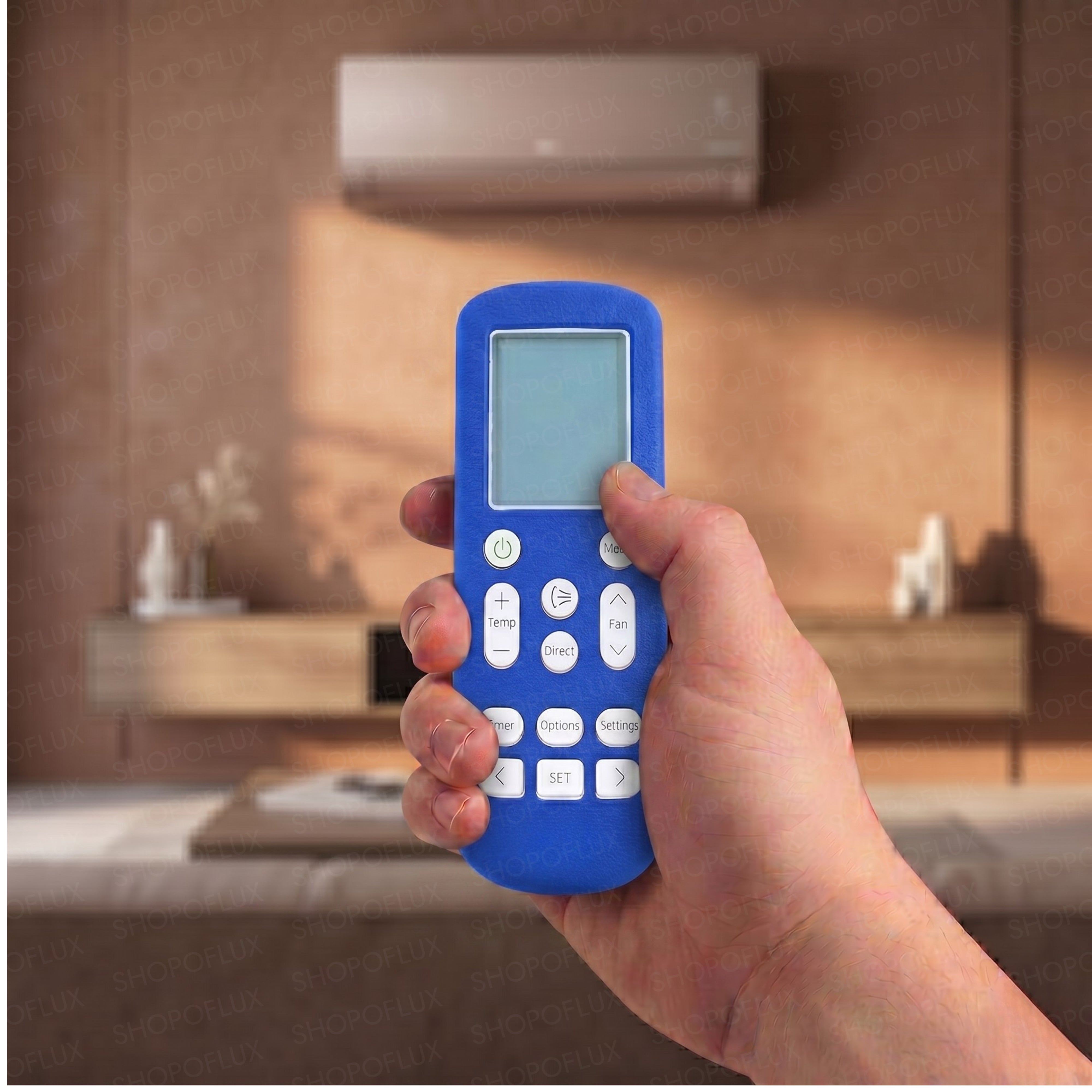 SHOPOFLUX Silicone AC Remote Cover Compatible with Samsung AC Remote Full Wrap Protective Case with Lanyard [Remote NOT Included] (Blue)