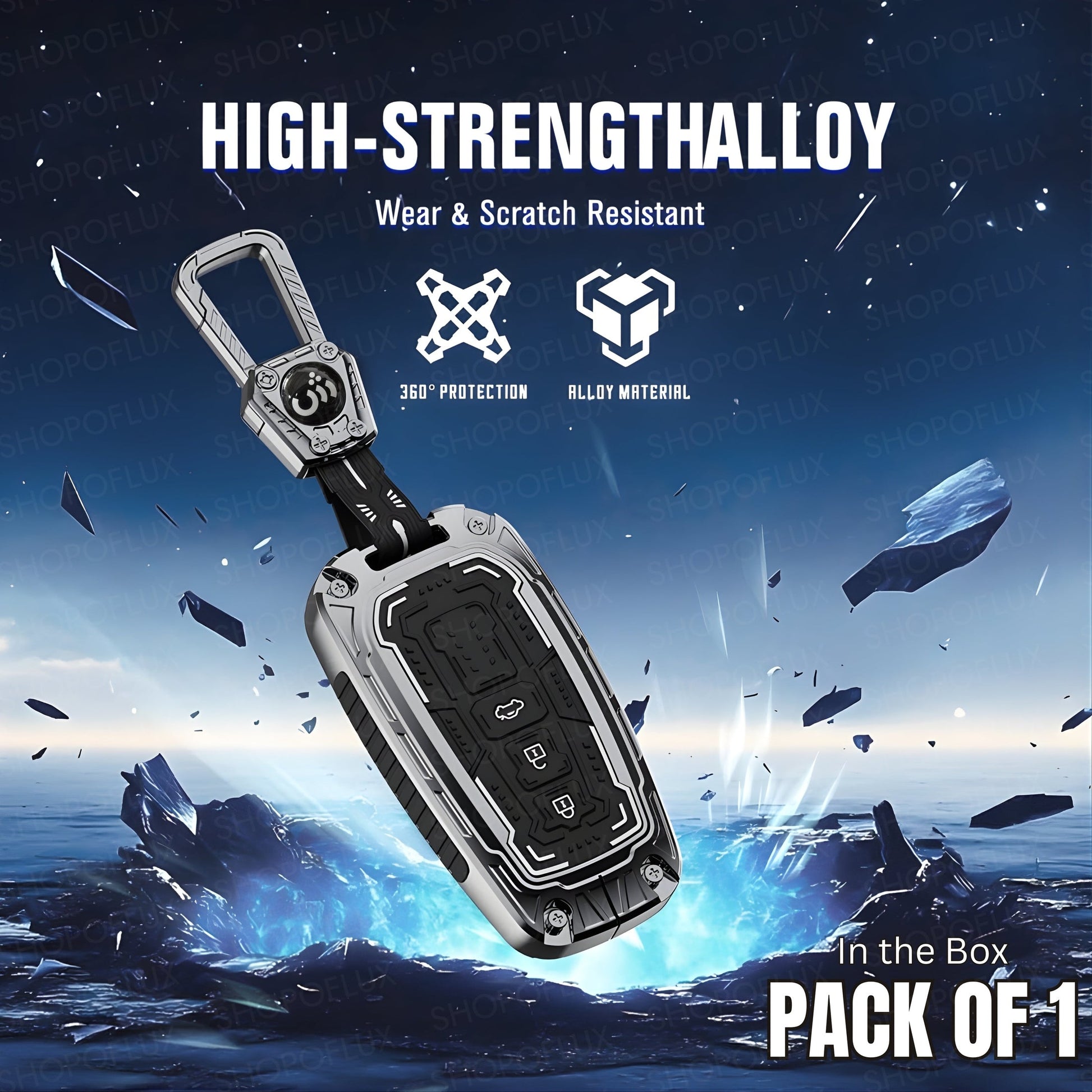 SHOPOFLUX Metal Key Cover Compatible with Toyota Fortuner | Fortuner Legender | Innova Hycross | Invicto 3 Button Smart Key (Metal Silicone Blackk) Shopoflux
