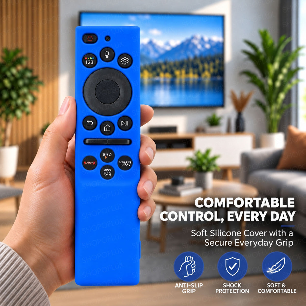SHOPOFLUX Silicone Tv Remote Cover Compatible with Samsung Smart Tv Remote Without Sollar [Remote NOT Included] (Blue)