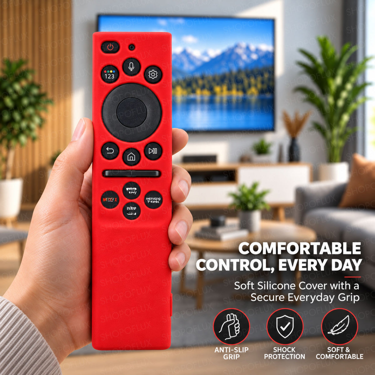 SHOPOFLUX Silicone Tv Remote Cover Compatible with Samsung Smart Tv Remote Without Sollar [Remote NOT Included] (Red)